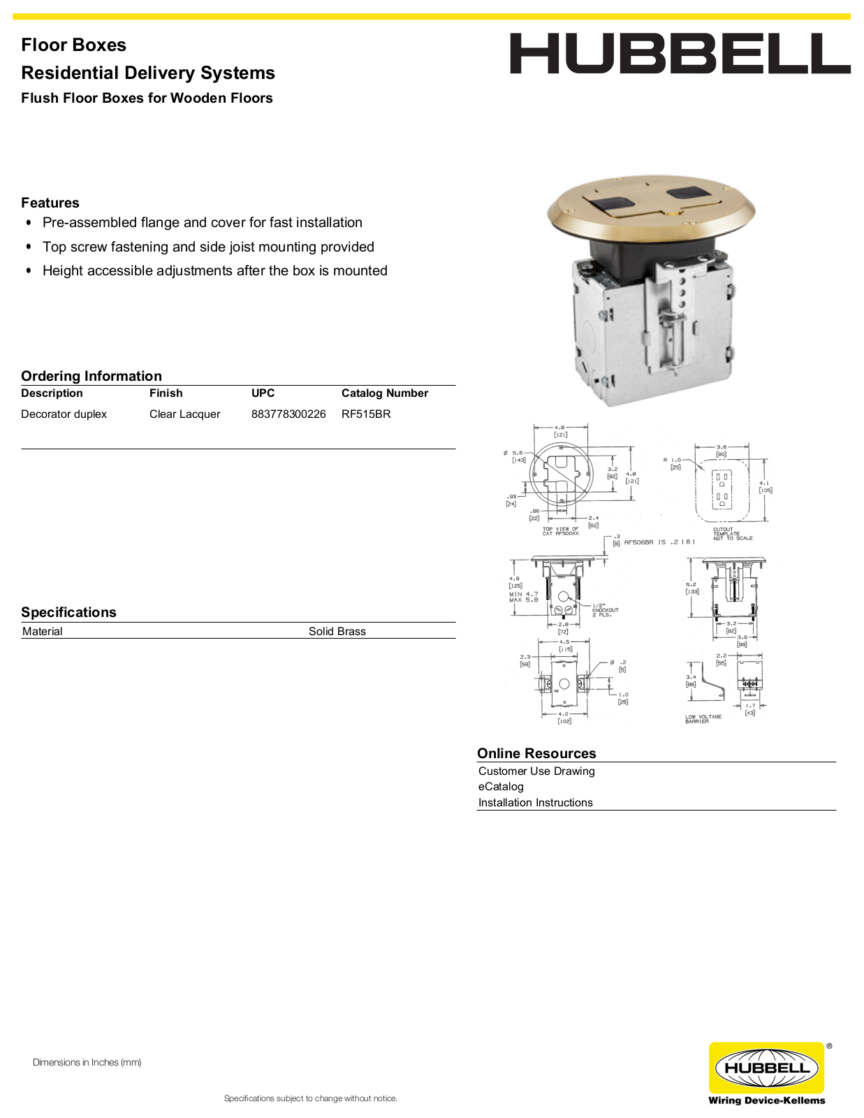 Hubbell RF515BR Specifications