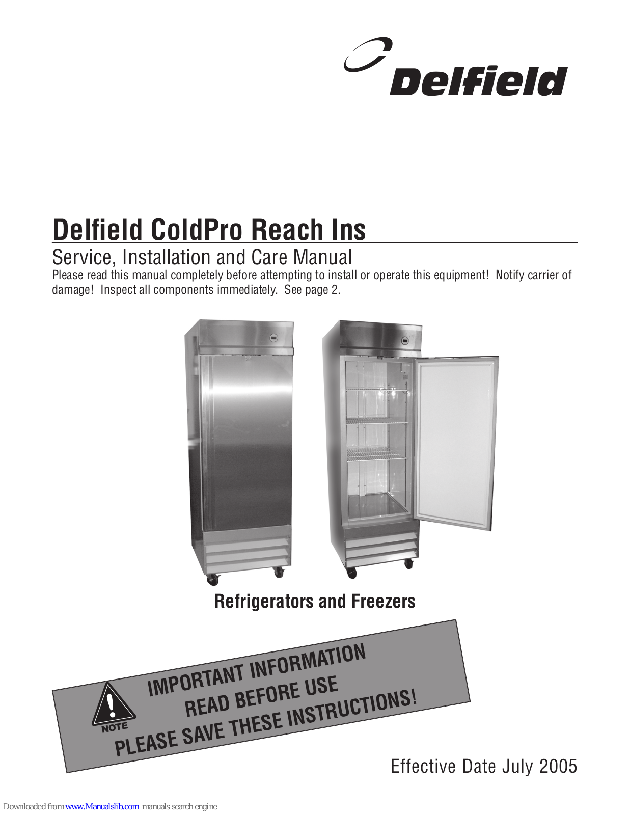 Delfield ColdPro F2FH, ColdPro F1FR, ColdPro F2HH, ColdPro F3FH, ColdPro R1FL Service And Installation Manual