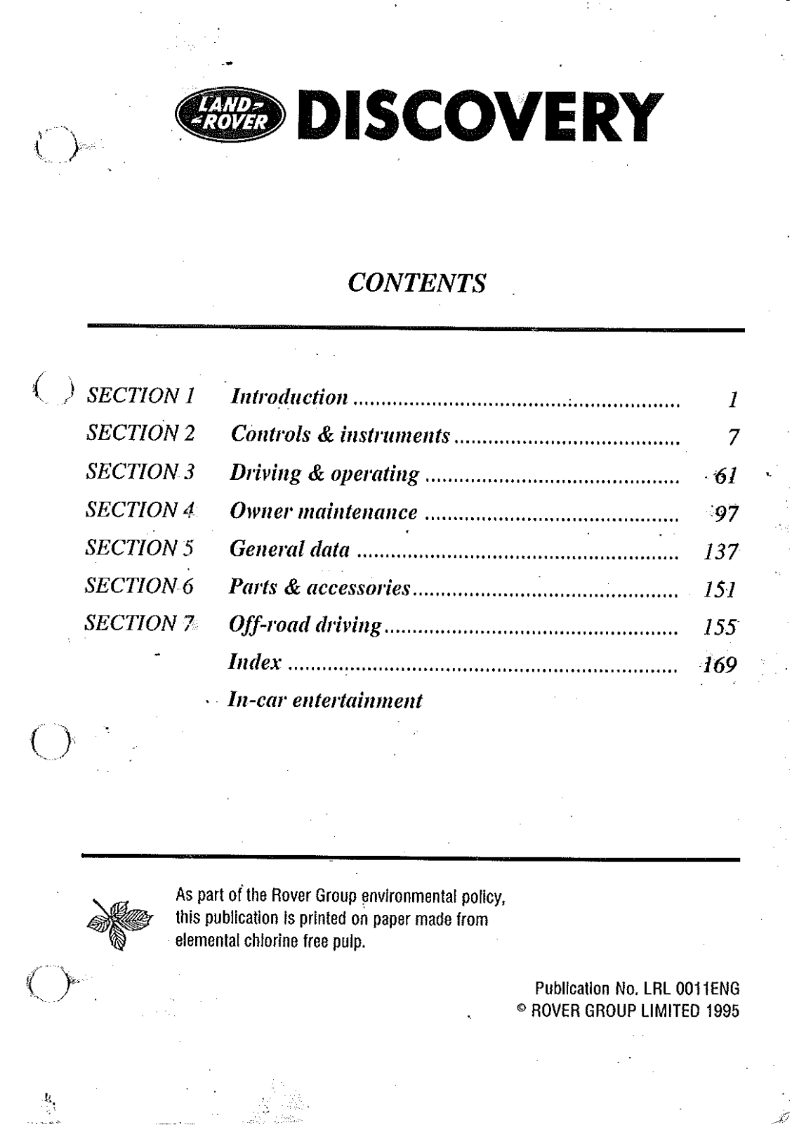 Land Rover Discovery 1995 User Manual