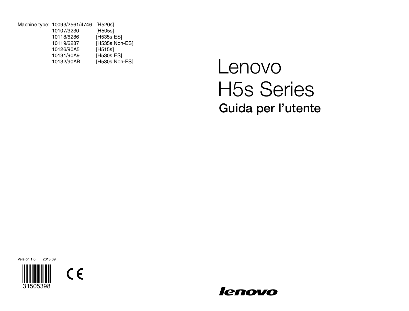 Lenovo 10093-2561 [H520s], 10107-3230 [H505s], 10118-6286 [H535s], 10119-6287 [H535s], 10126-90A5 [H515s] User Manual