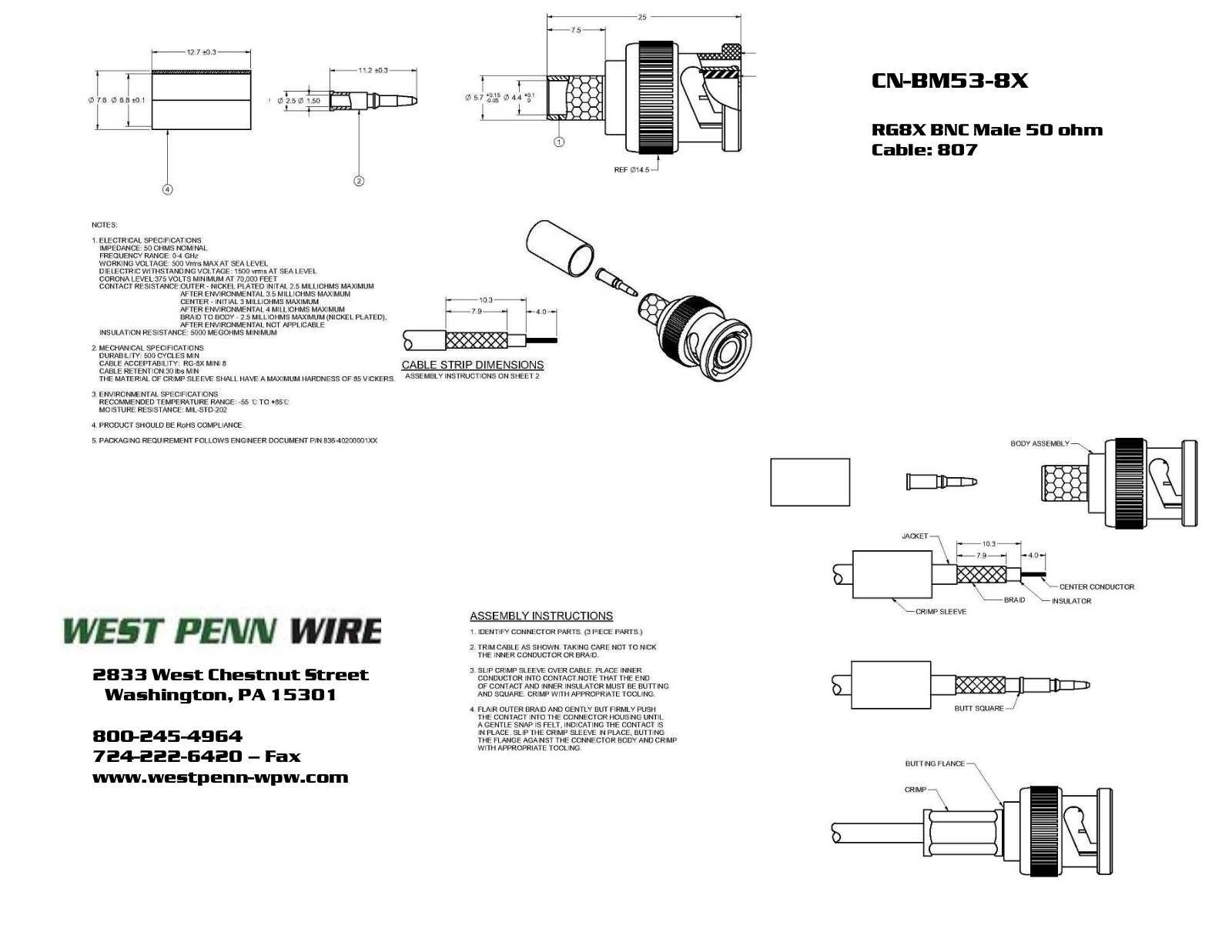 West Penn CN-BM53-8X Specsheet