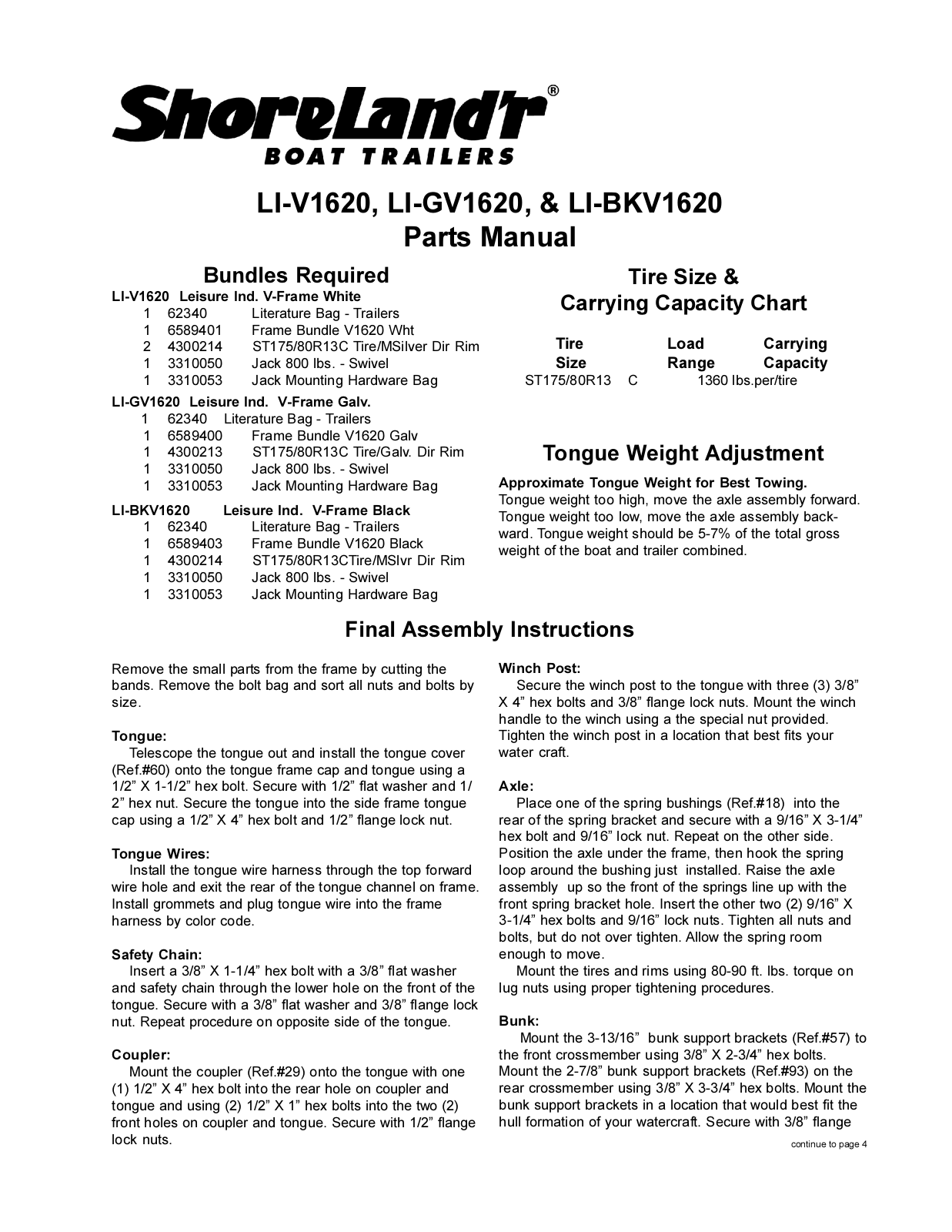 ShoreLand'r LI-V1620 User Manual