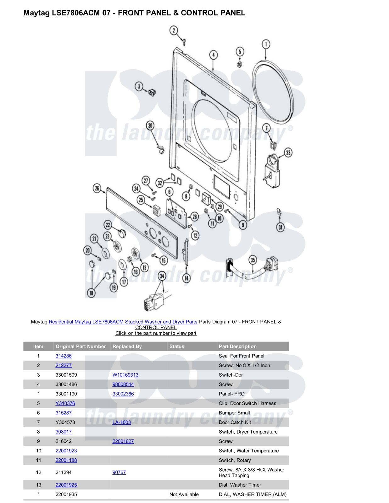 Maytag LSE7806ACM Stacked and Parts Diagram