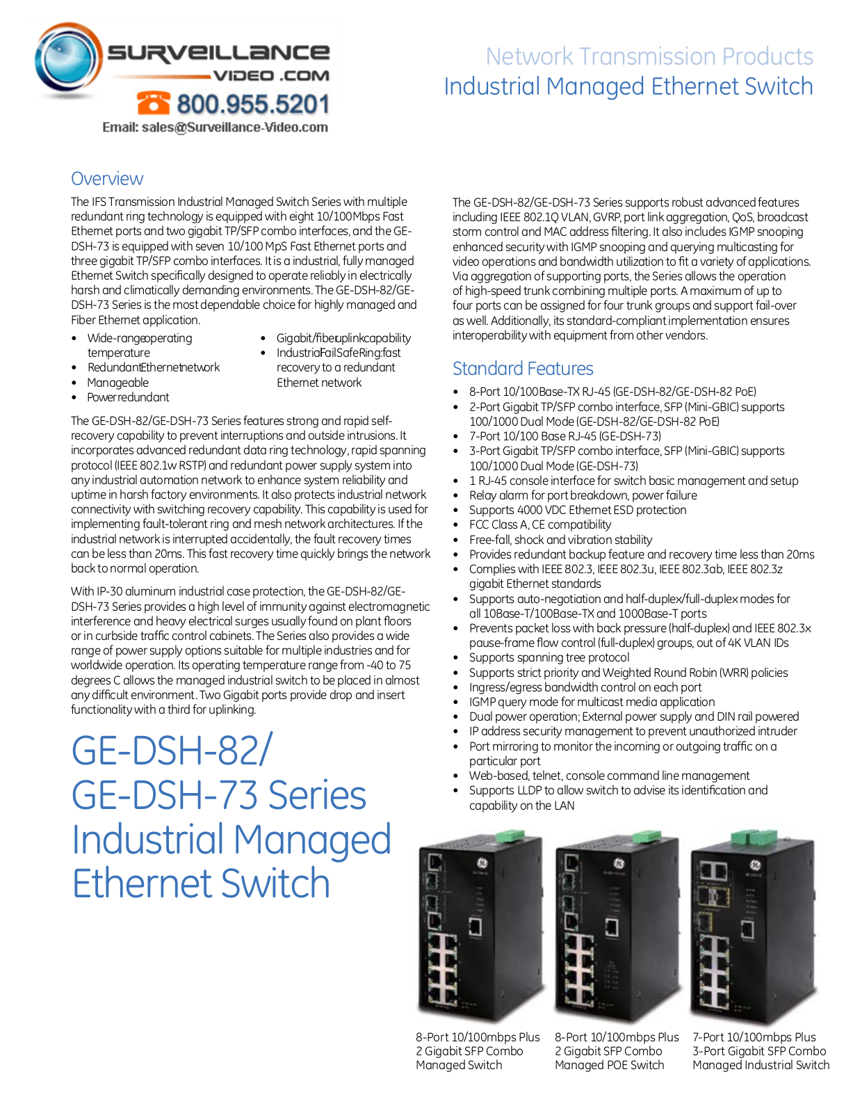 Interlogix GE-DSH-82-POE-R, GE-DSH-82-POE, GE-DSH-82, GE-DSH-73-R, GE-DSH-73 Specsheet