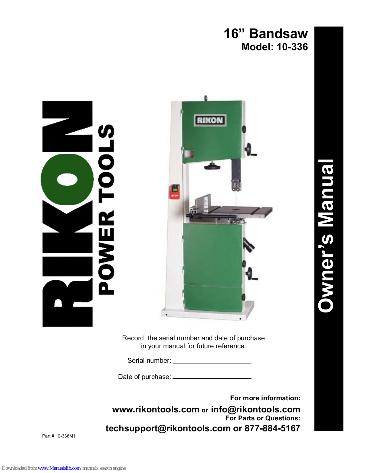 Rikon Power Tools 10-336 Owner's Manual