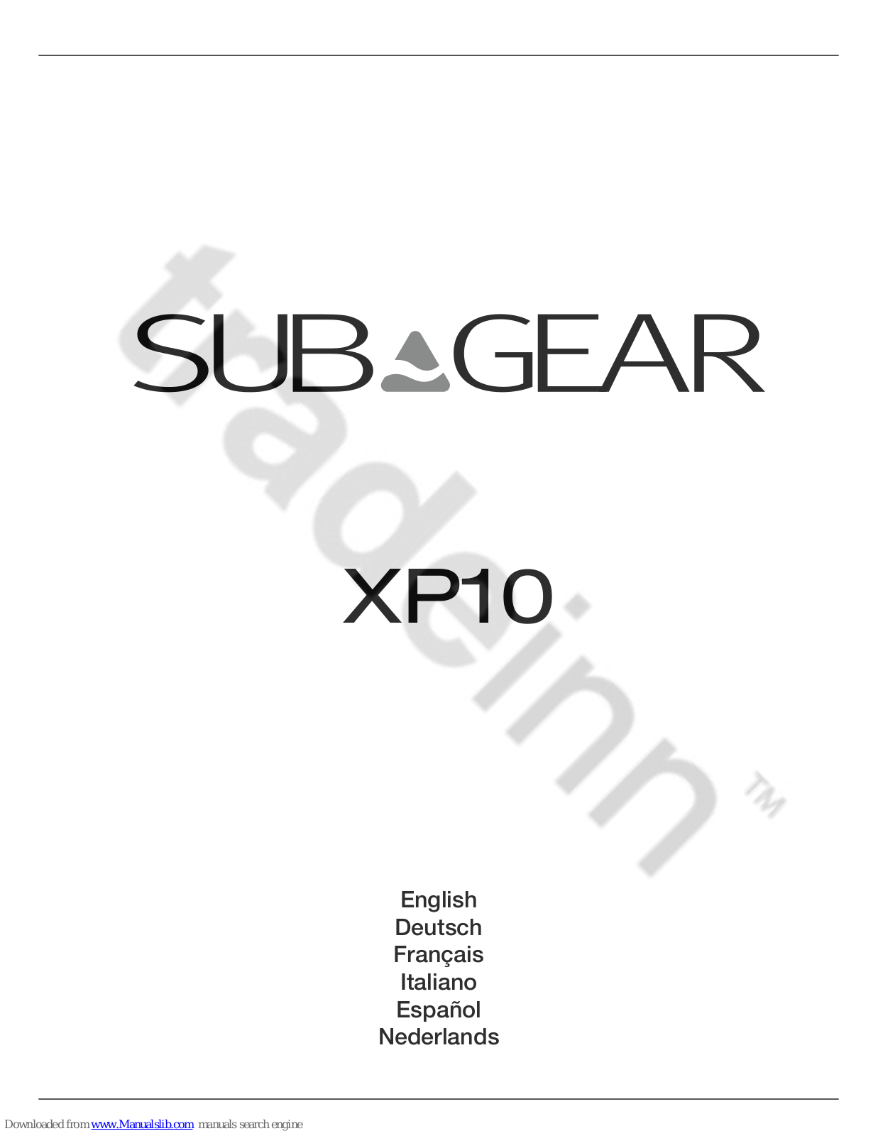 SubGear XP10 Instruction Manual - ManualMachine.com