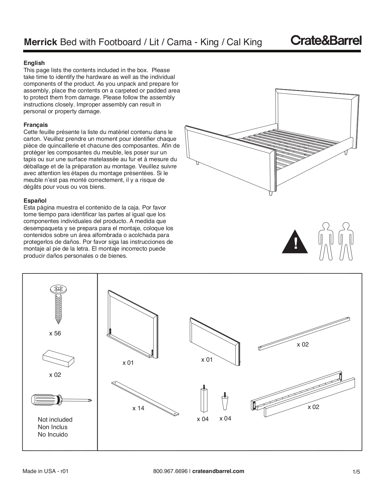 Crate & Barrel Merrick Bed with Footboard Assembly Instruction