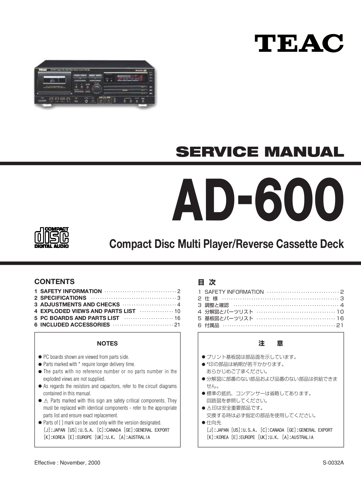 TEAC AD-600 Service manual