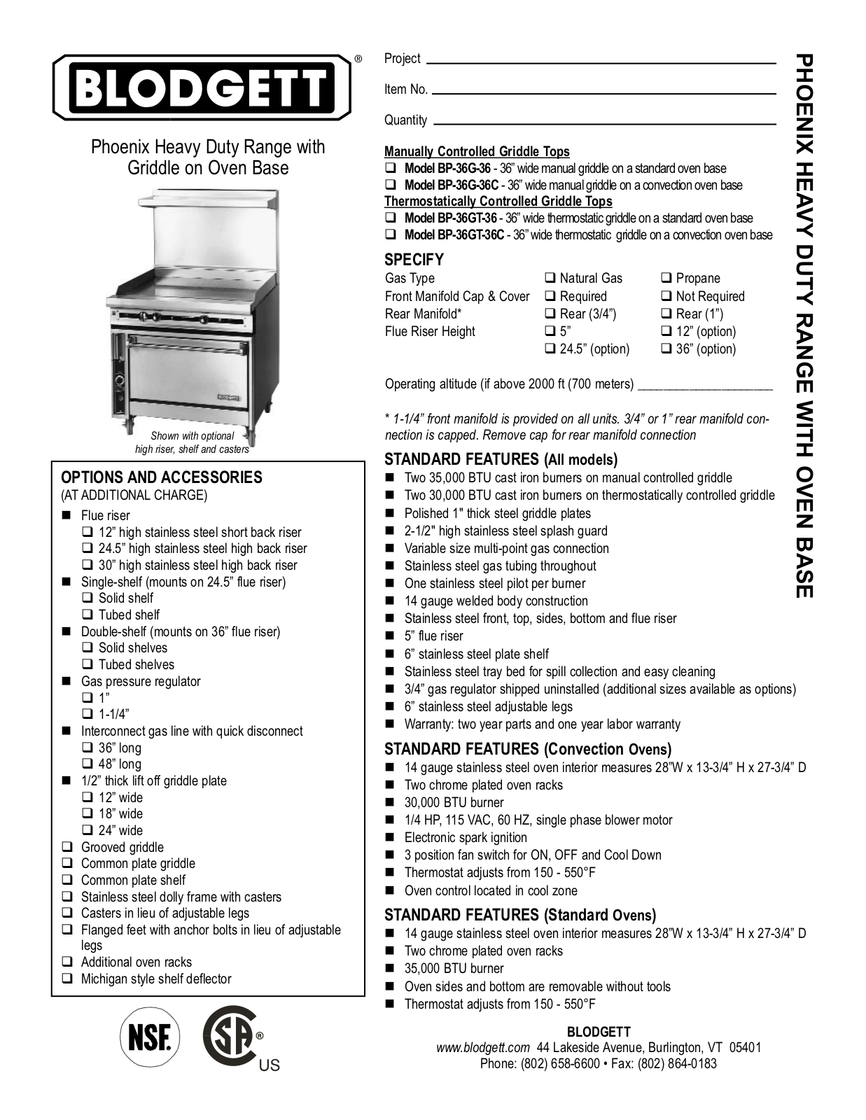 Blodgett BP-36G-36C, BP-36GT-36, BP-36GT-36C General Manual