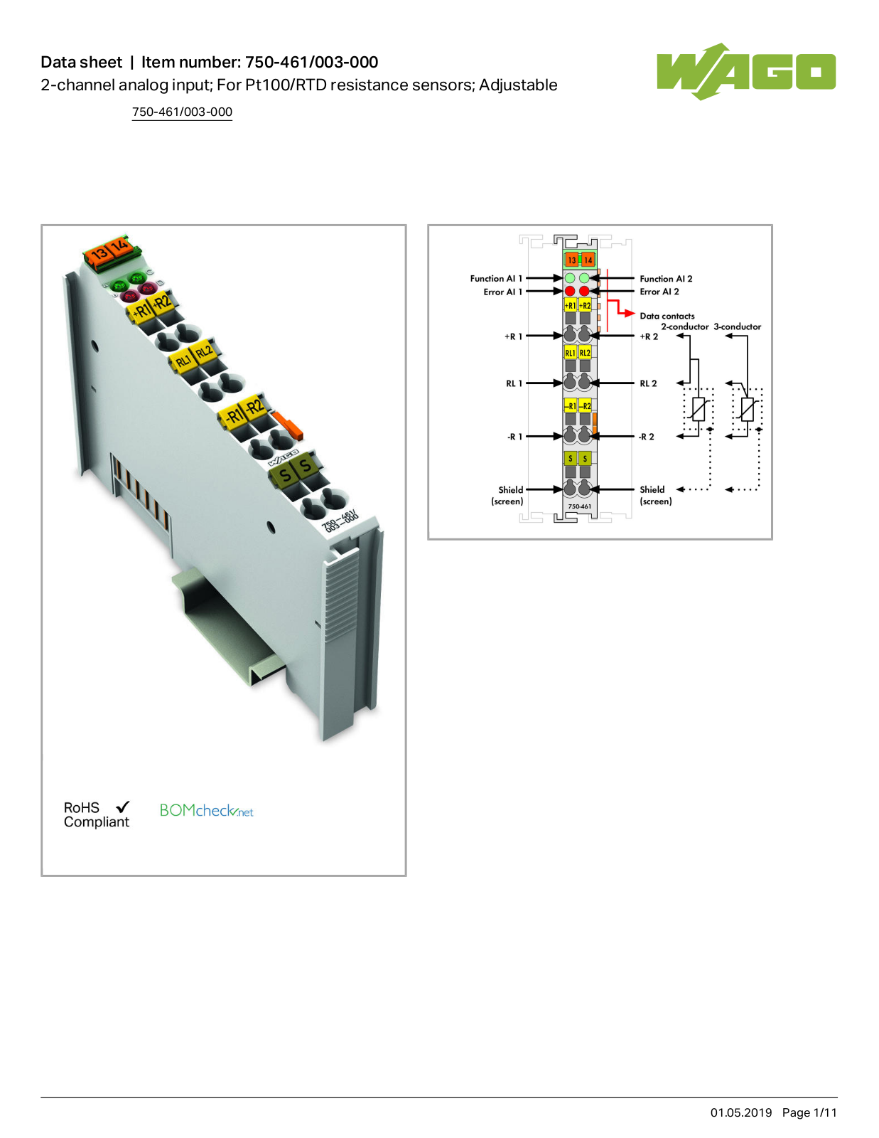 Wago 750-461/003-000 Data Sheet