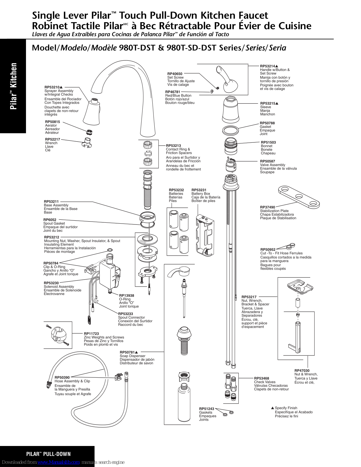 Delta Pilar 980T-DST Series, Pilar 980T-SD-DST Series Parts List