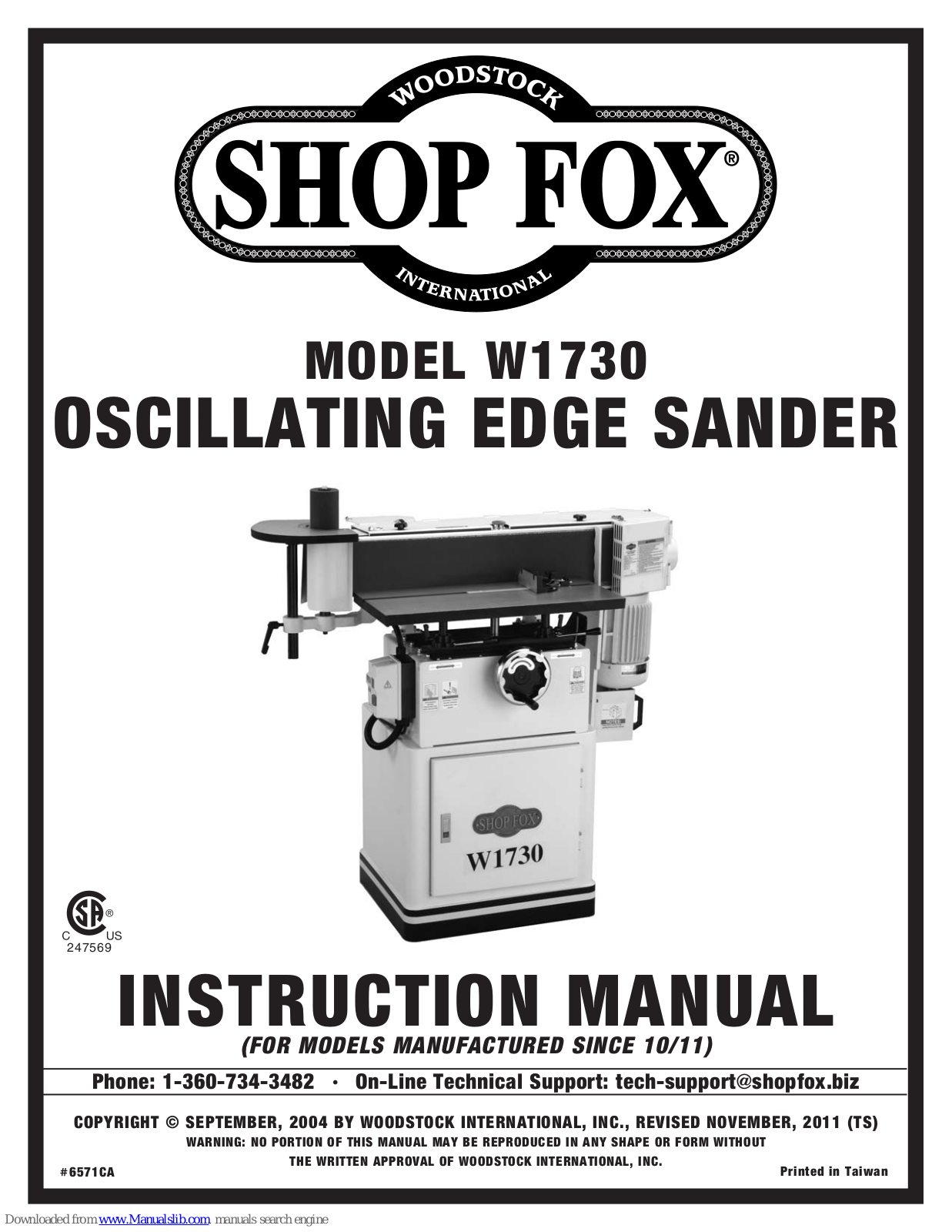 Shop fox W1730,W1730 Instruction Manual