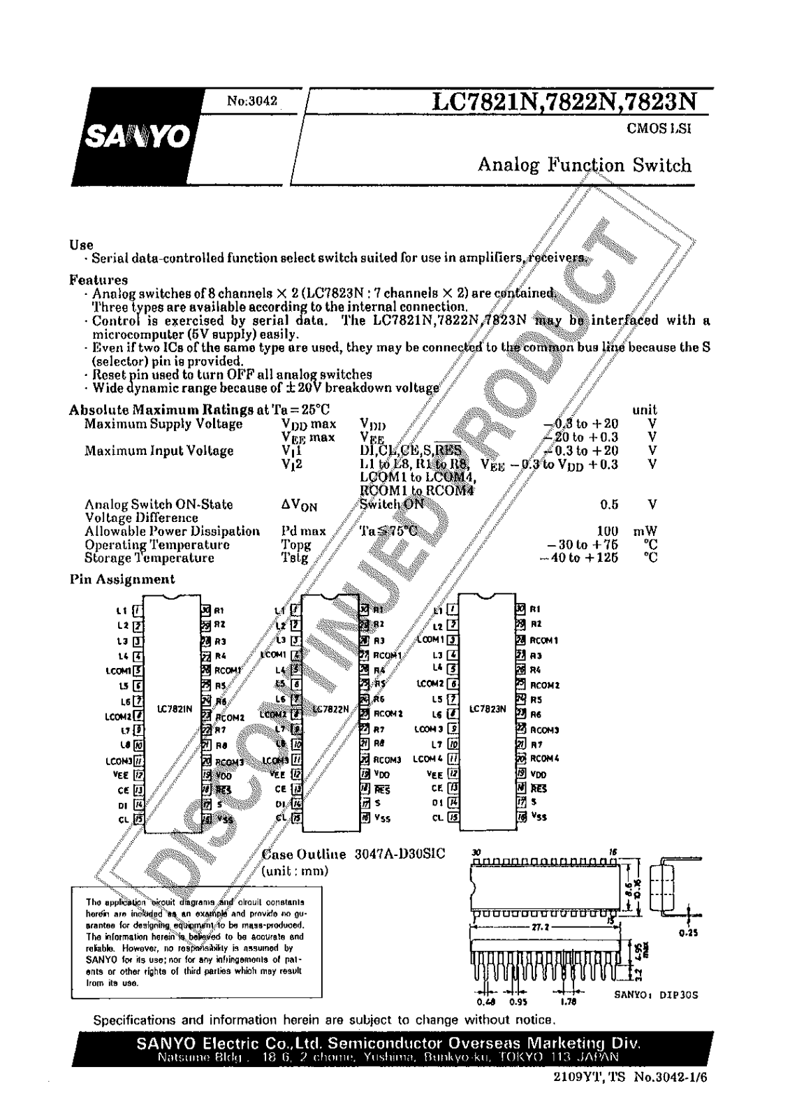 Sanyo LC7823N Specifications