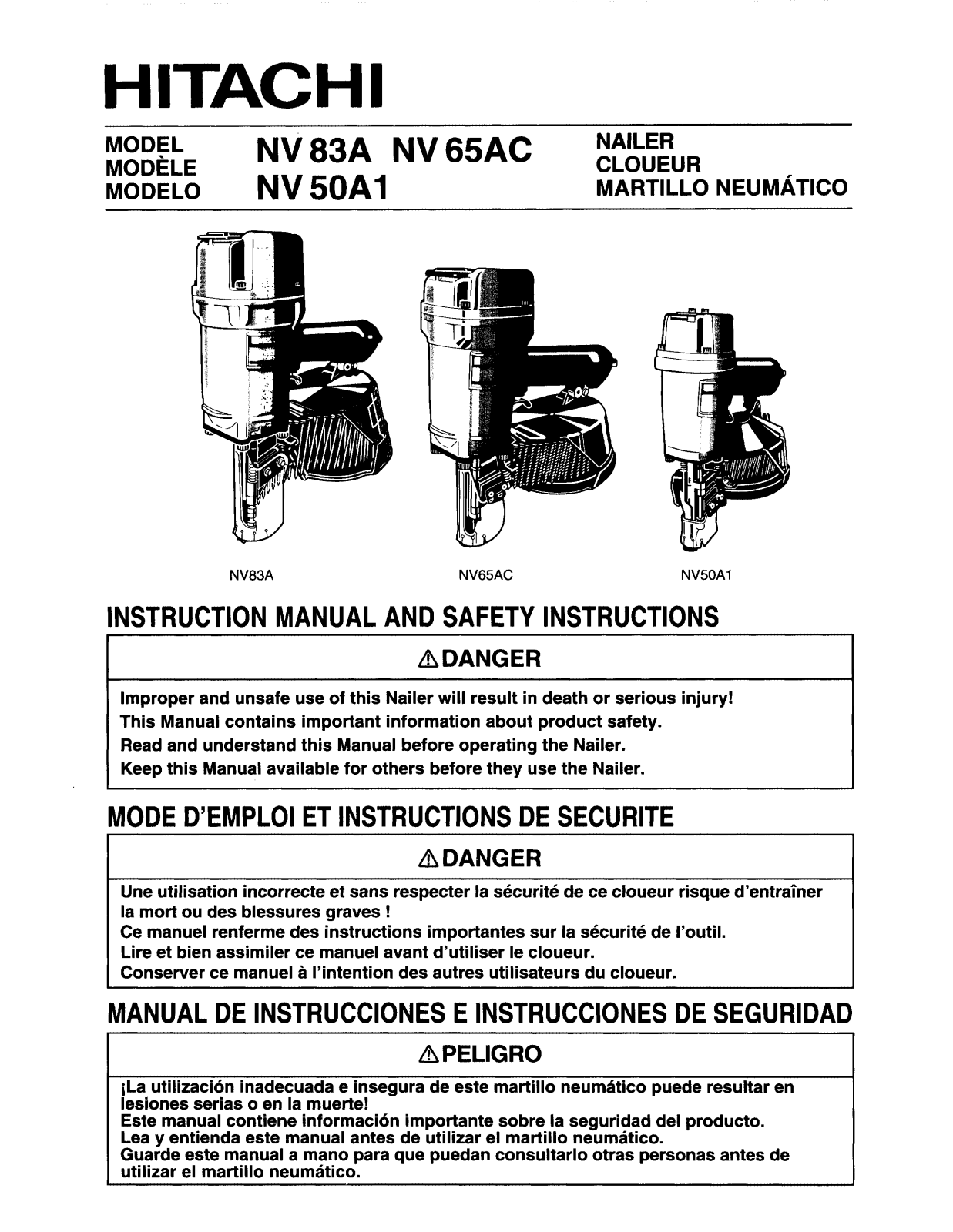 HITACHI NV 65AC, NV 50A1 User guide