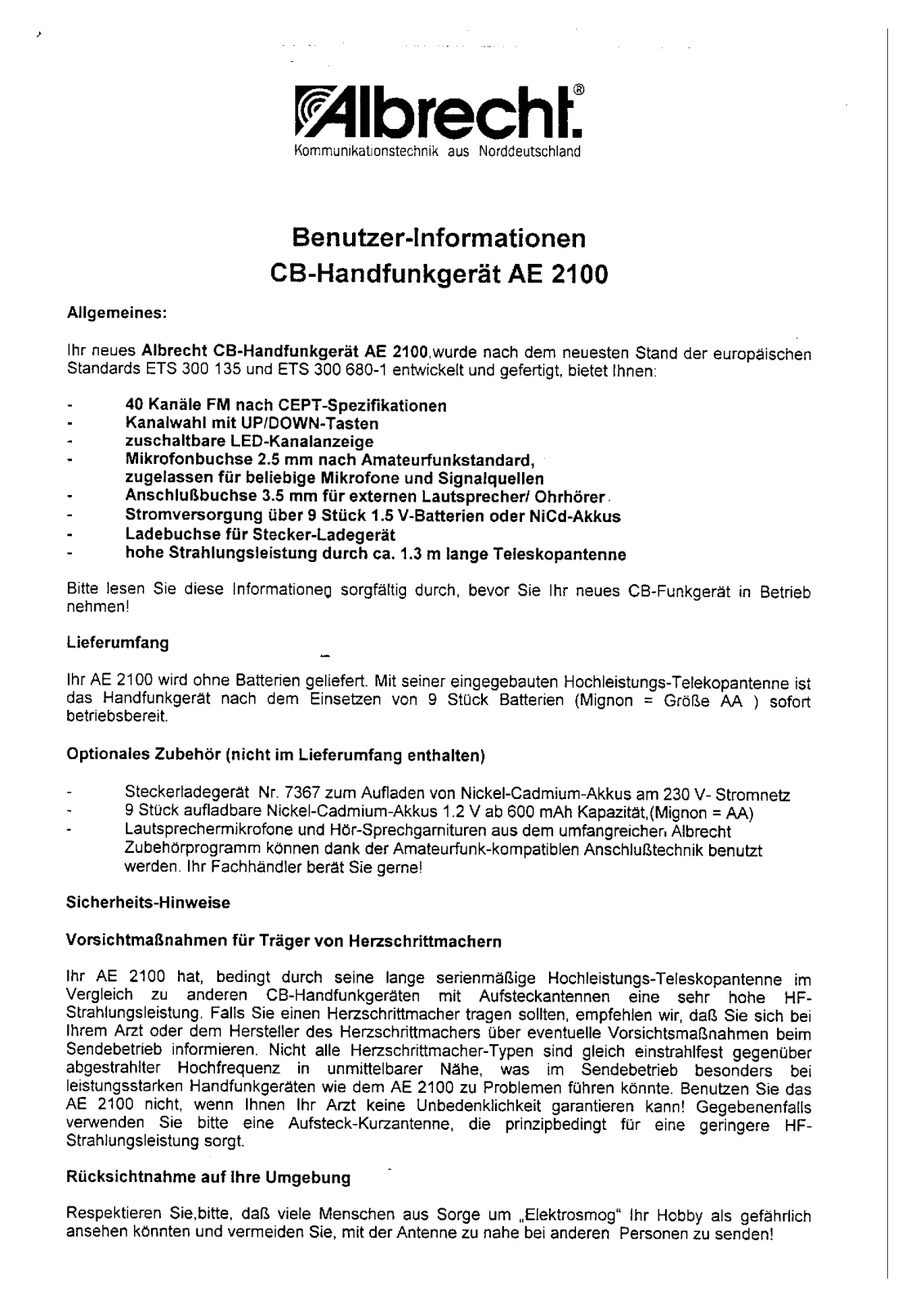 Albrecht ae2100 User Manual