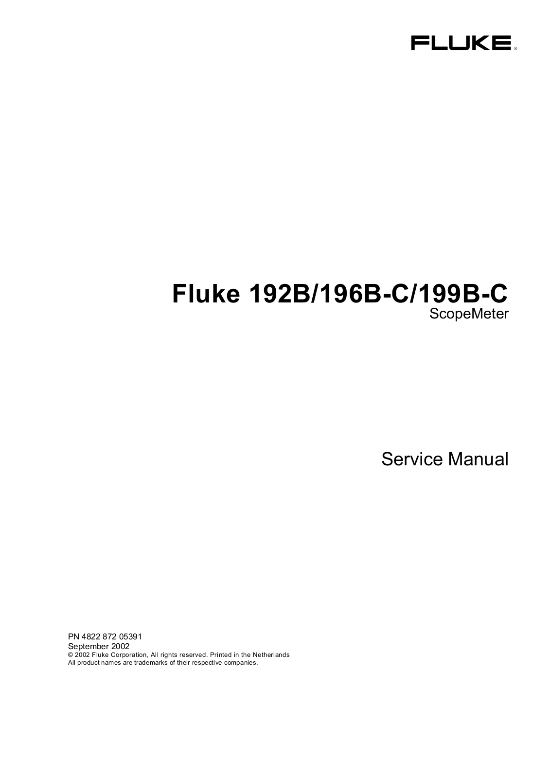 Fluke 199C, 199B, 196C, 196B, 192B Service Manual