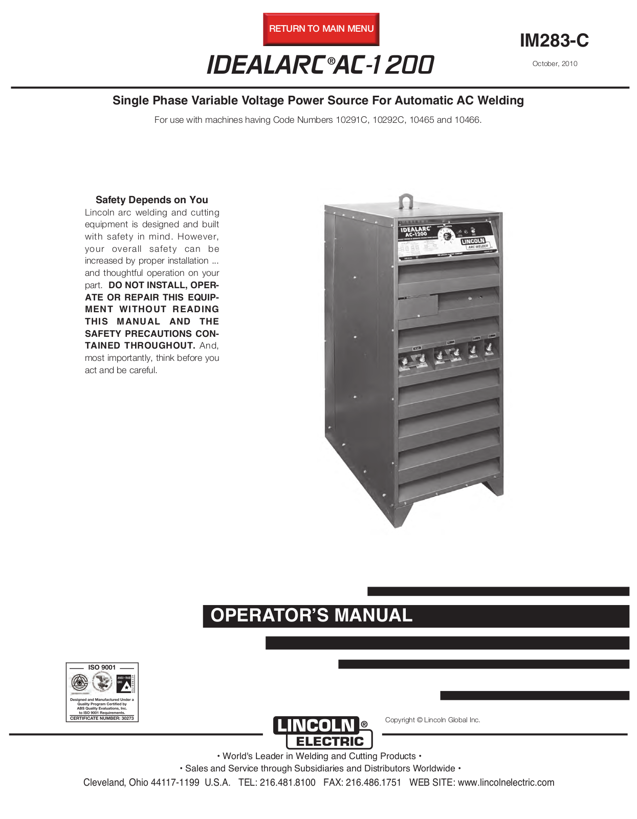 Lincoln Electric AC-1200 User Manual 2