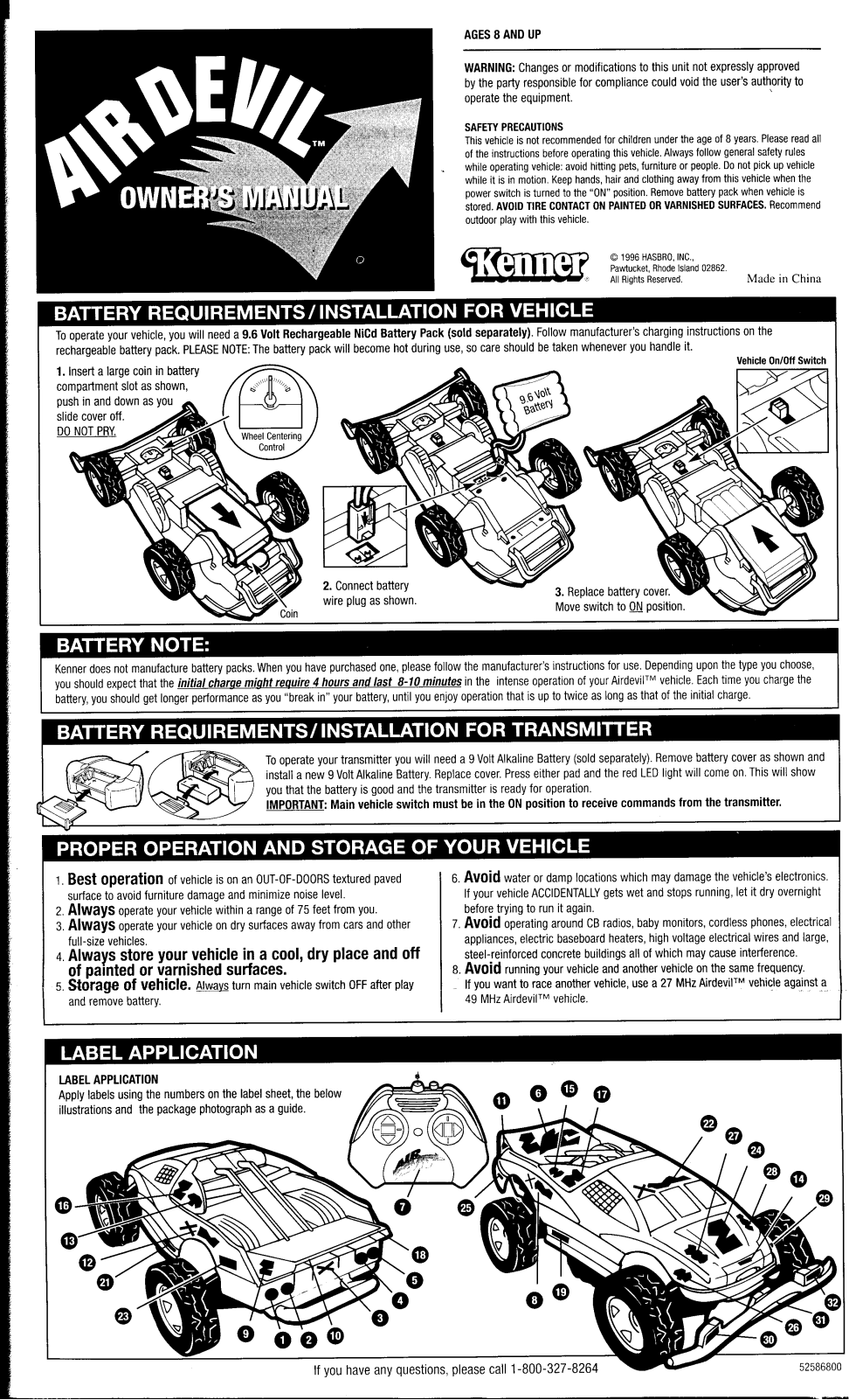 HASBRO Air Devil Vehicle User Manual