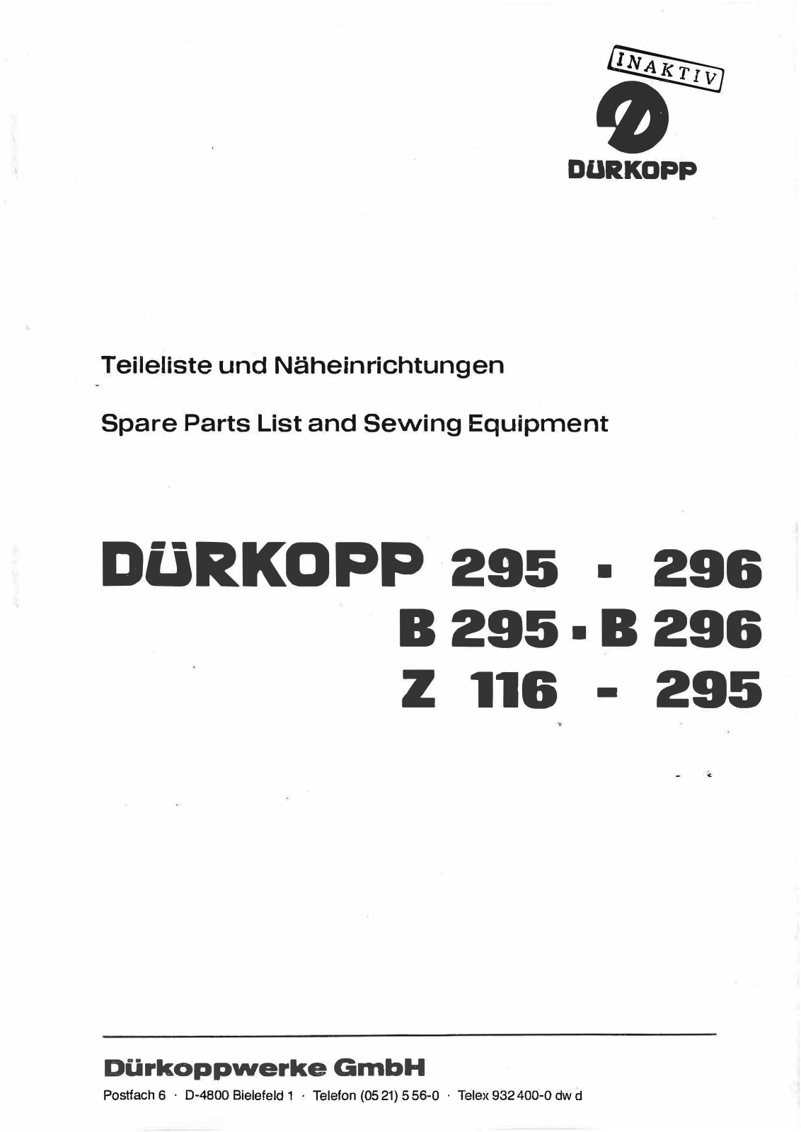 Durkopp 295, 296, B295, B296, Z116-295 User Manual - ManualMachine.com