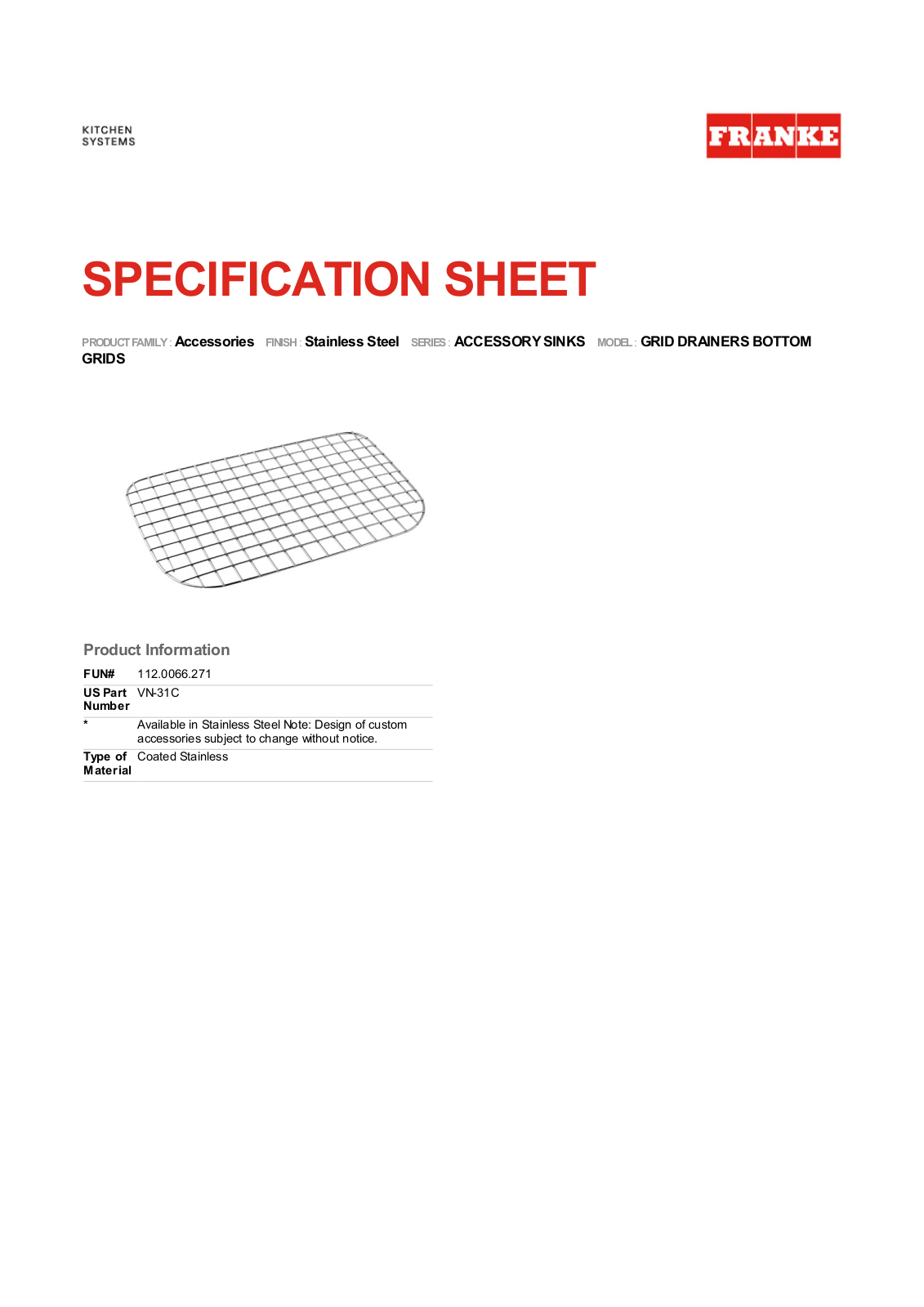 Franke FKX1276 Specifications - ManualMachine.com