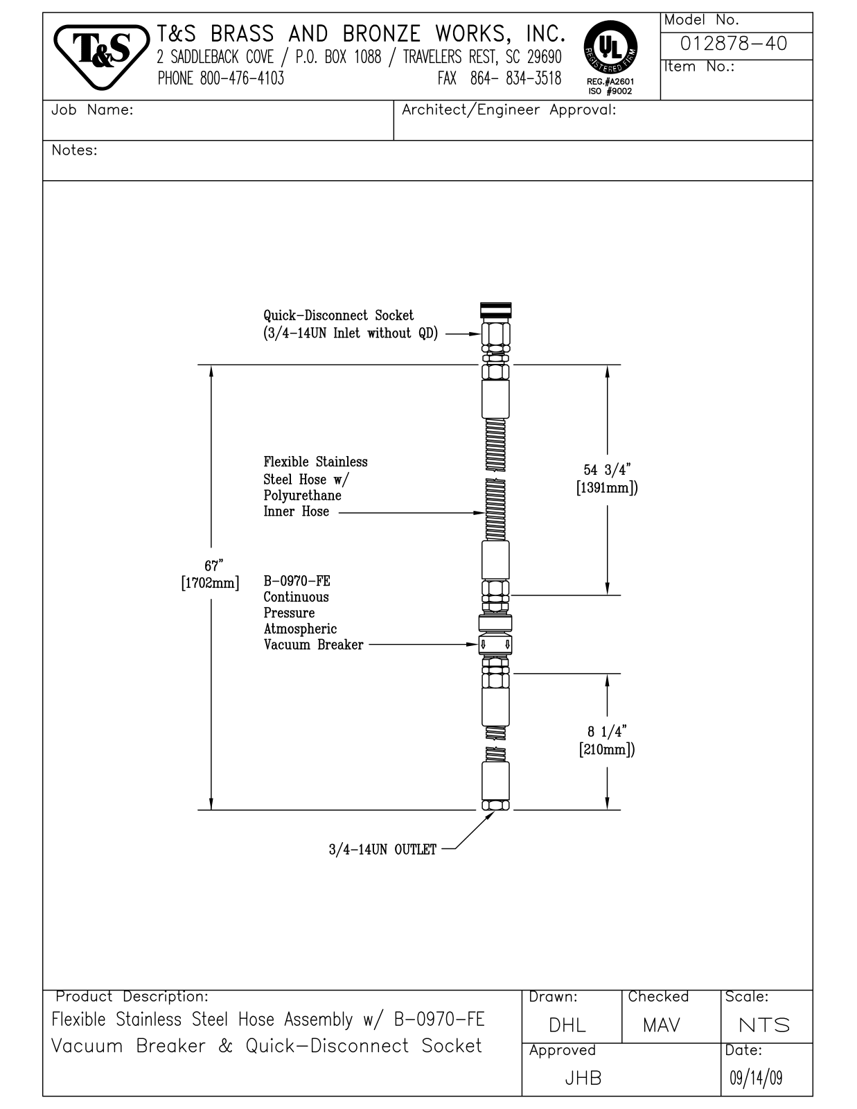 T&S Brass 012878-40 User Manual