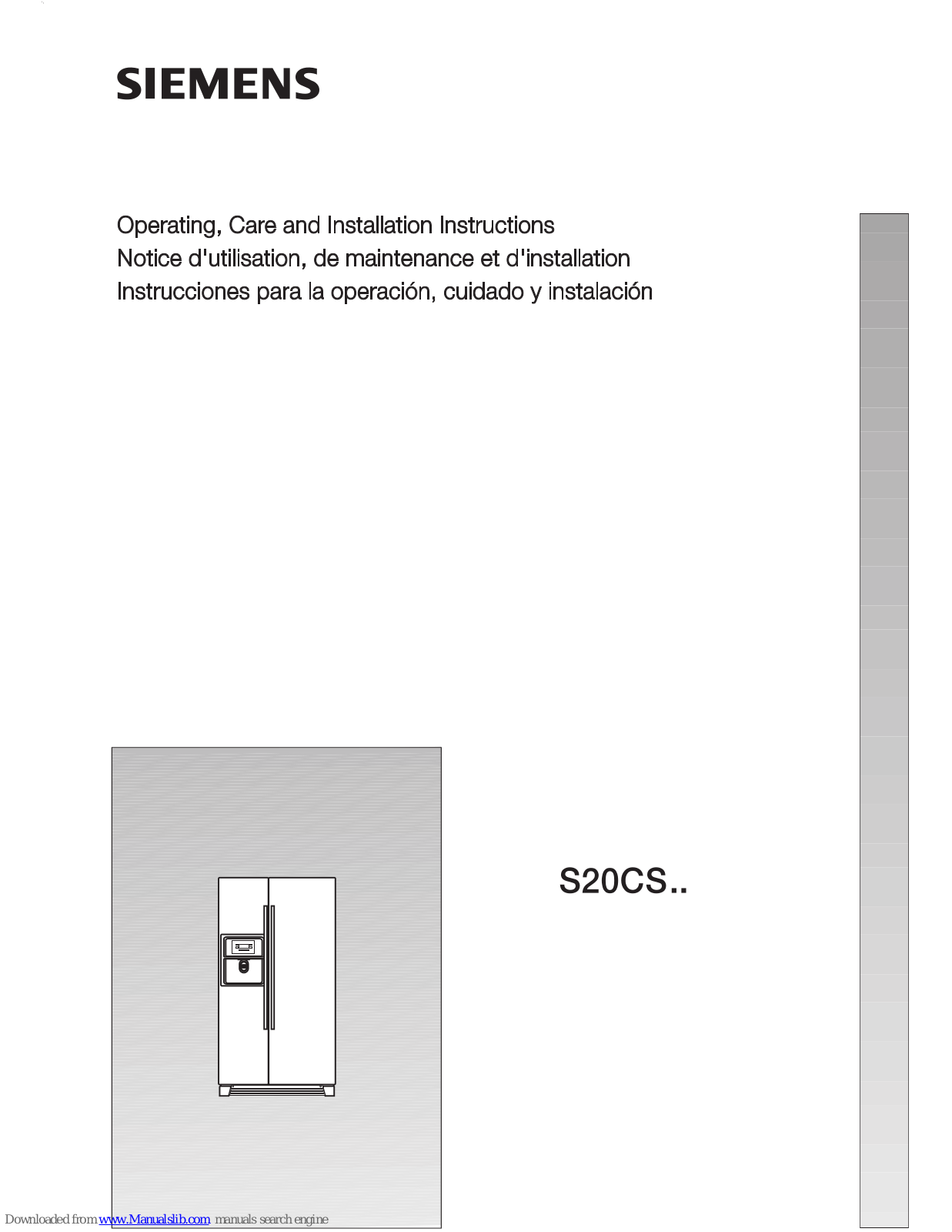 Siemens S20CS Series Operating, Care And Installation Instructions Manual