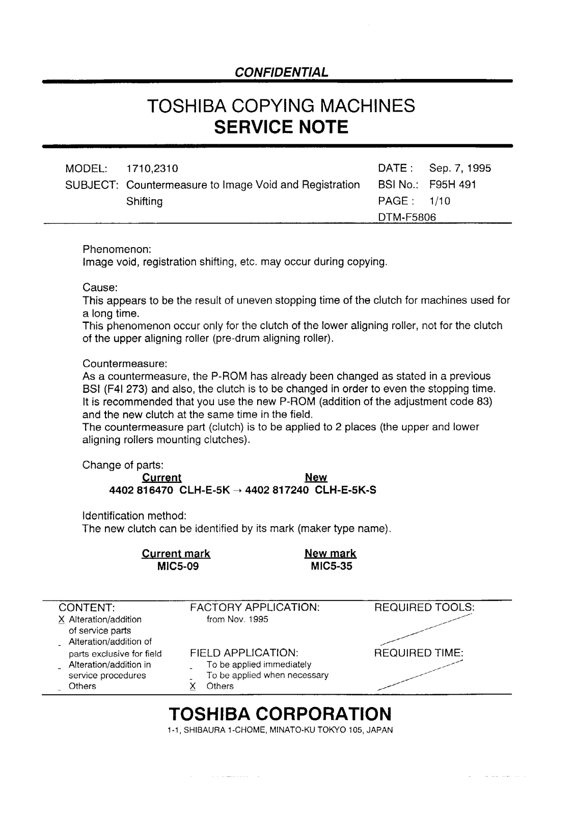 Toshiba f95h491 Service Note