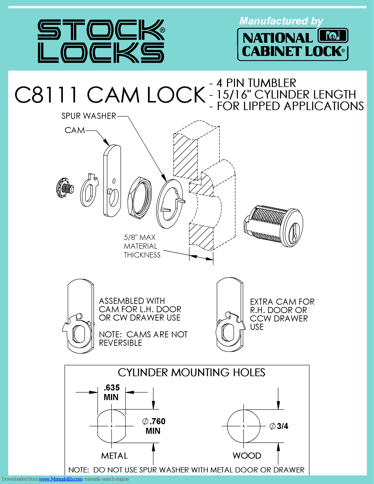 National Cabinet Lock C8111 Dimensional Drawing - ManualMachine.com