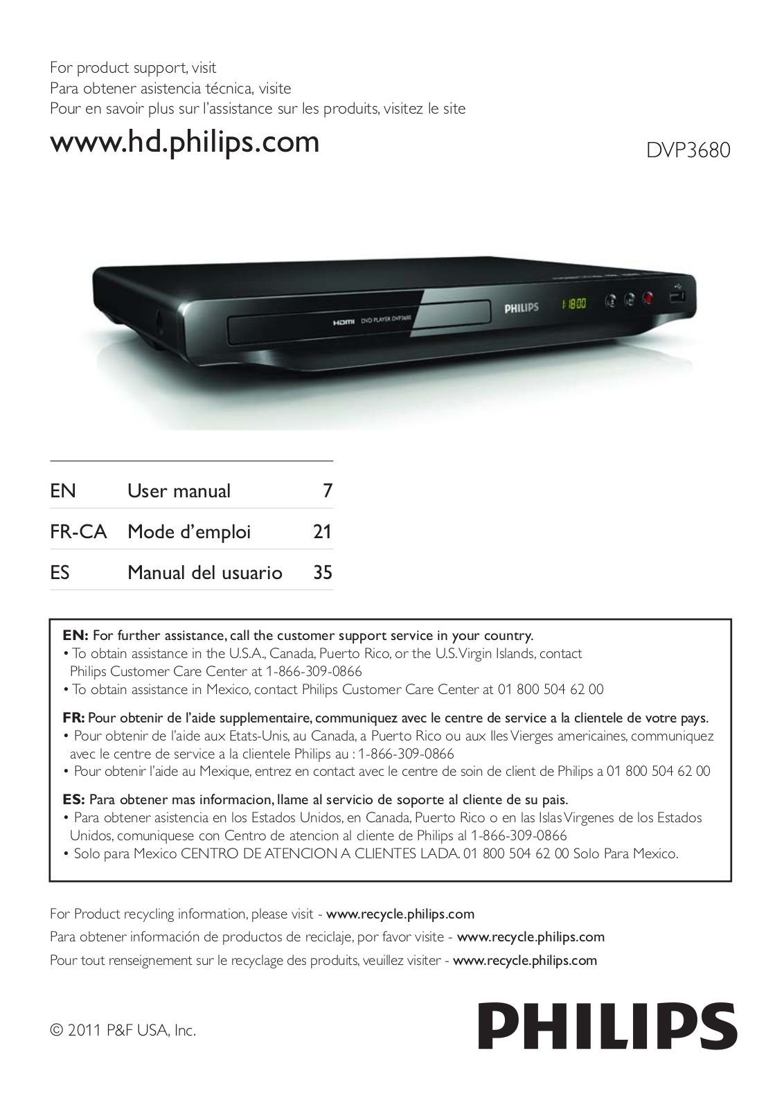 Philips DVP3680 User Manual