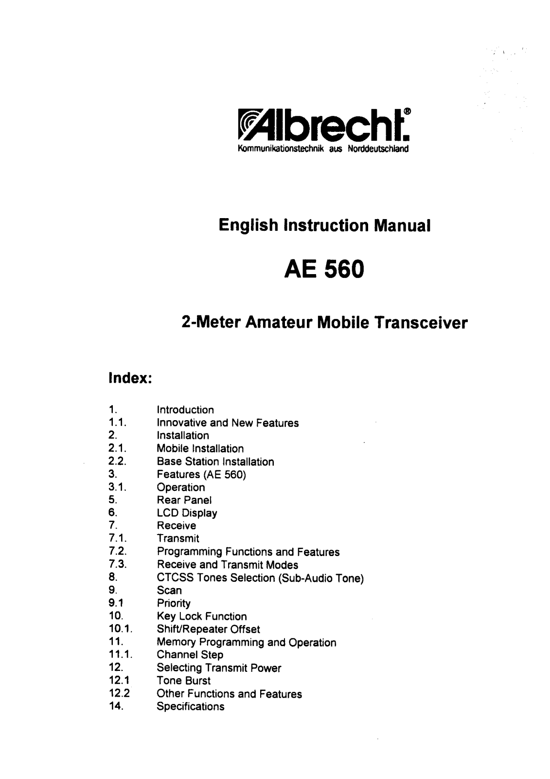 Albrecht AE560 User Guide