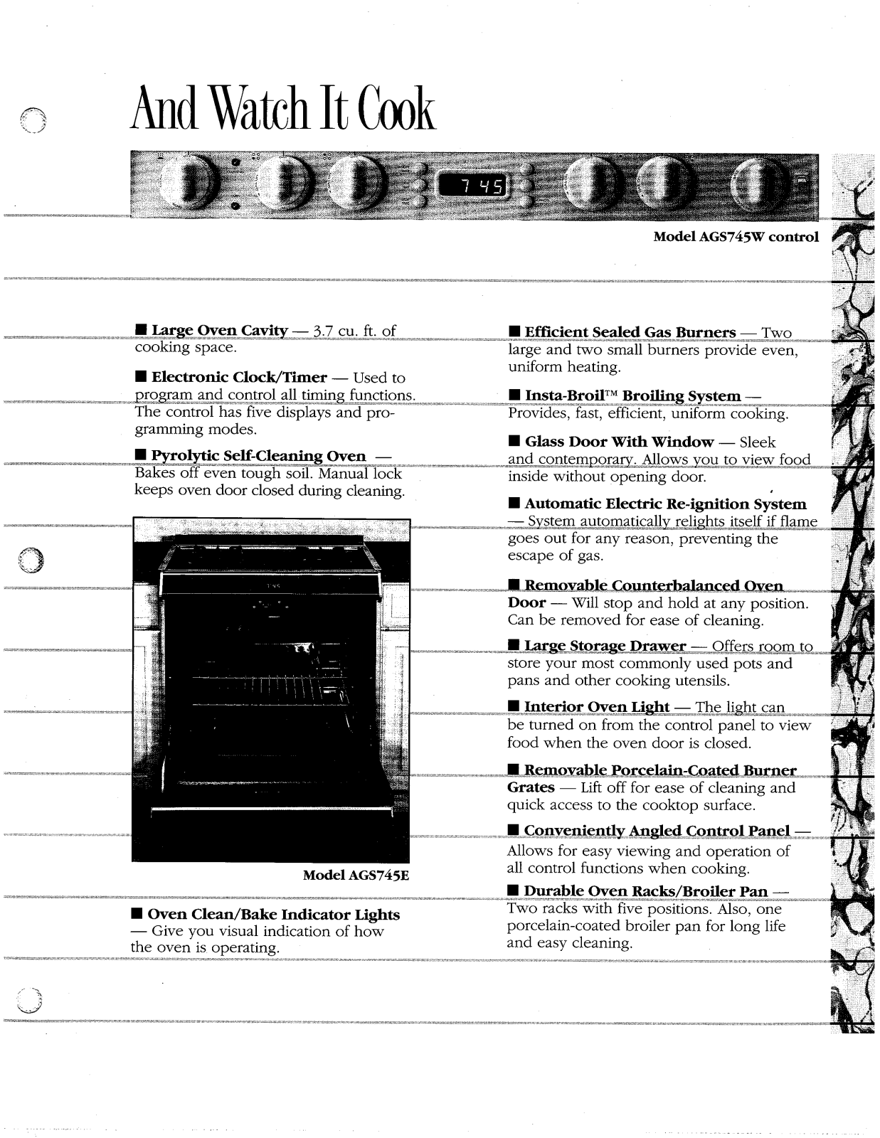 Amana AGS745E, AGS745W Specification Sheet