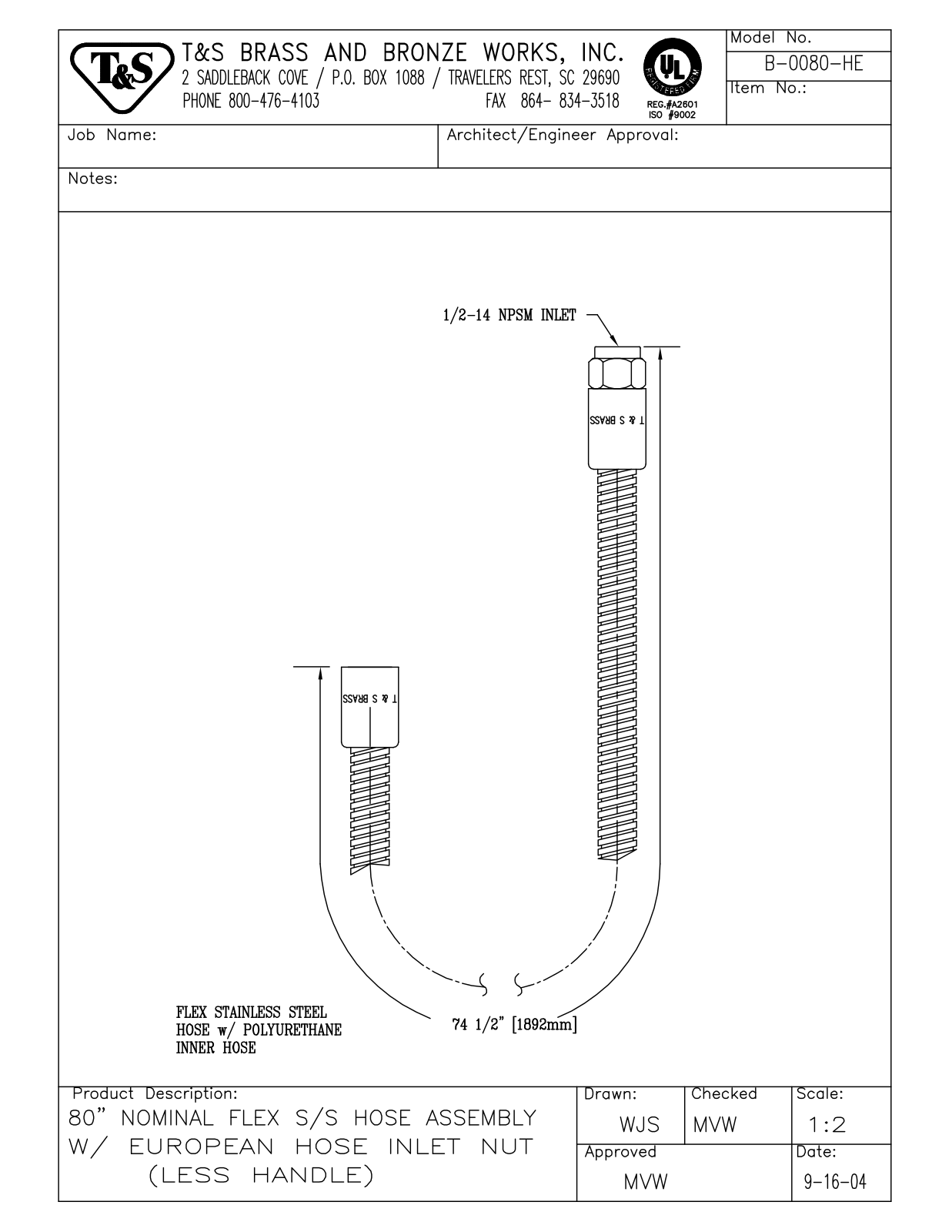 T&S Brass B-0080-HE User Manual