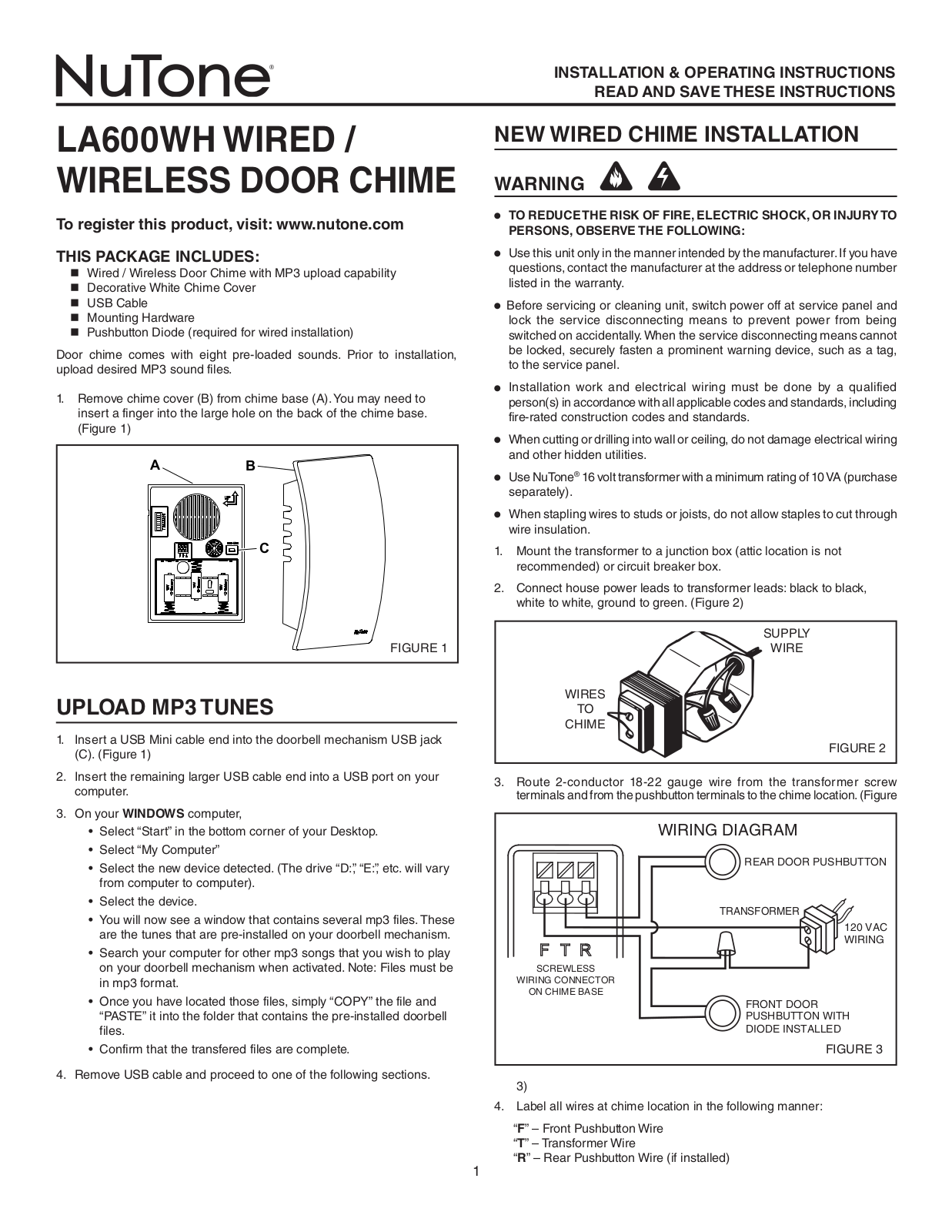 NuTone CP1WISN, CP1OHAB, CP1MSSN, CP1LSSN, CP1KYSN Quick Start Manual