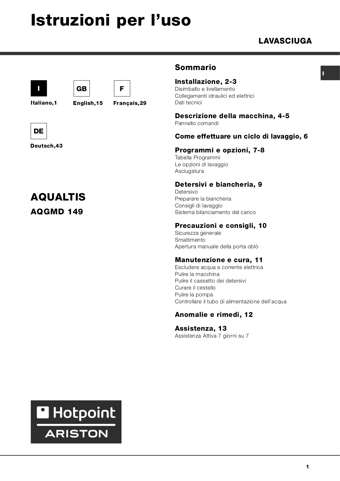 ARISTON AQGMD149 A, AQGMD149 User Manual