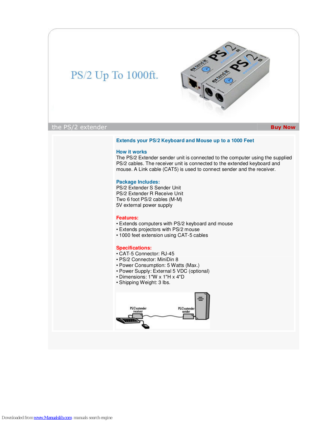 Daxten GE-EXT-PS2-100, PS/2 Extender Brochure - ManualMachine.com
