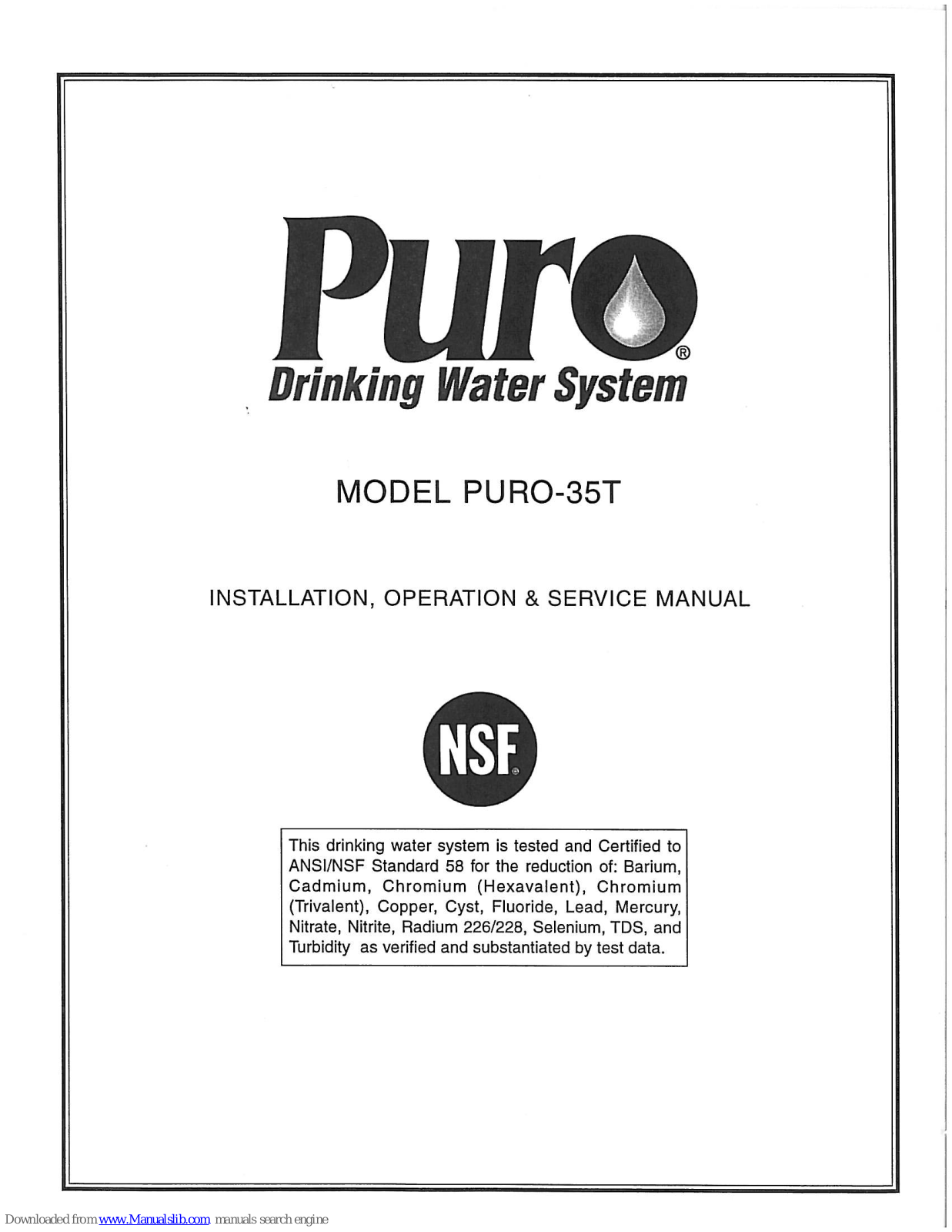 Puro 35T Installation, Operation & Service Manual - ManualMachine.com