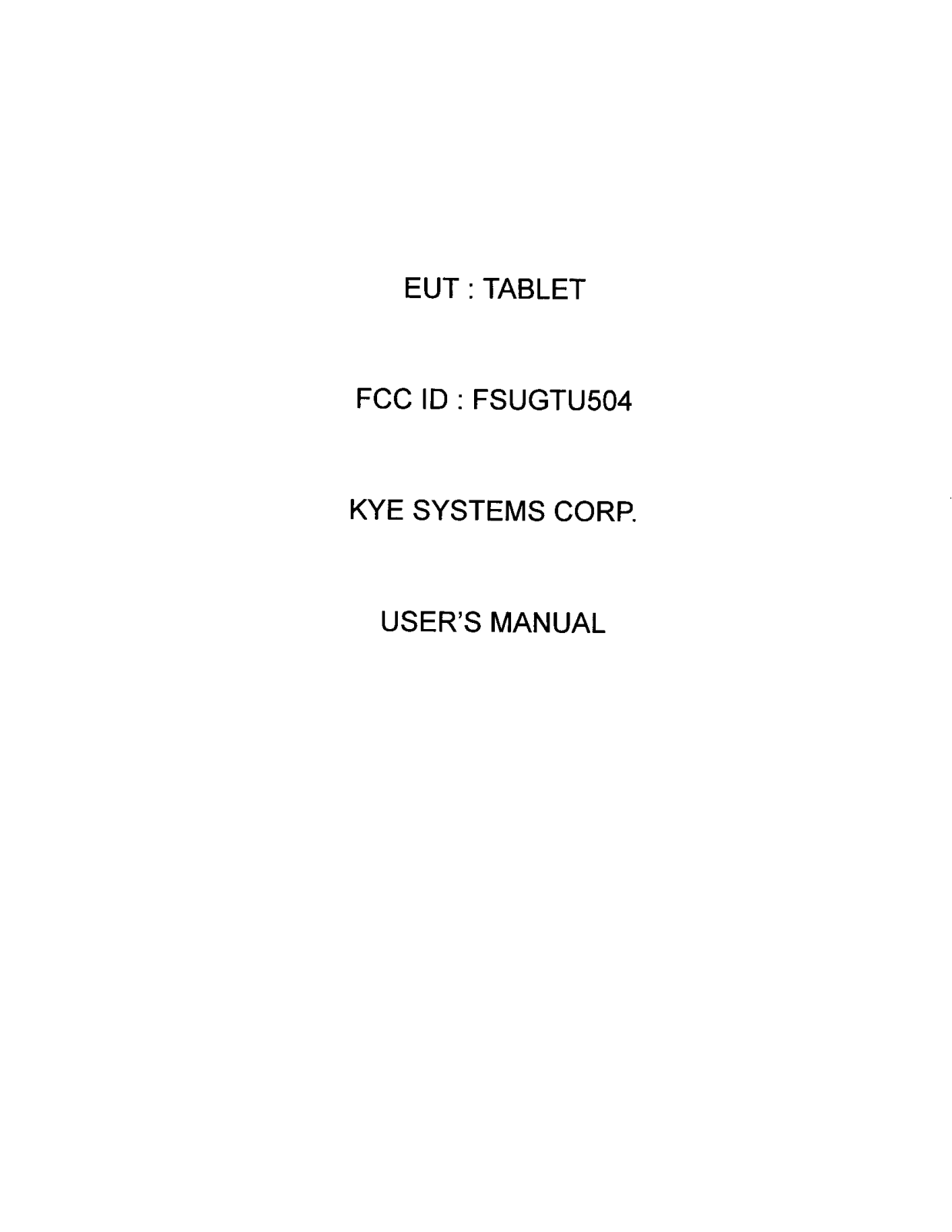 KYE SYSTEMS GTU504 User Manual