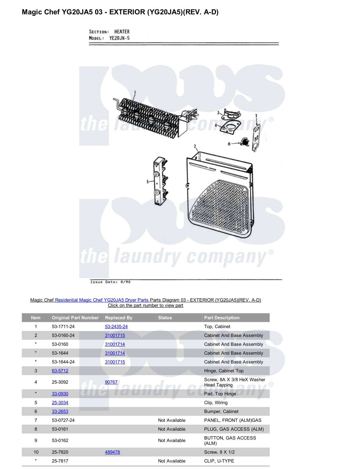 Magic Chef YG20JA5 Parts Diagram