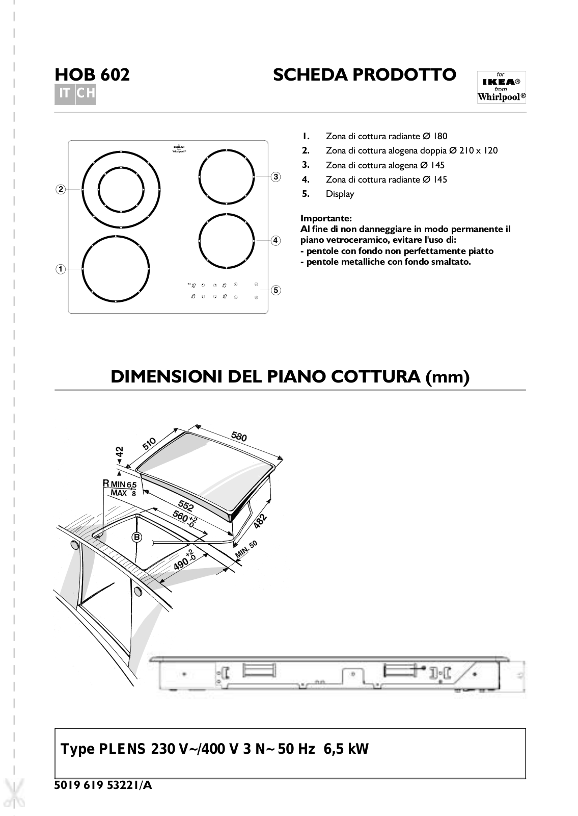 Whirlpool HOB 602 AL PROGRAM CHART