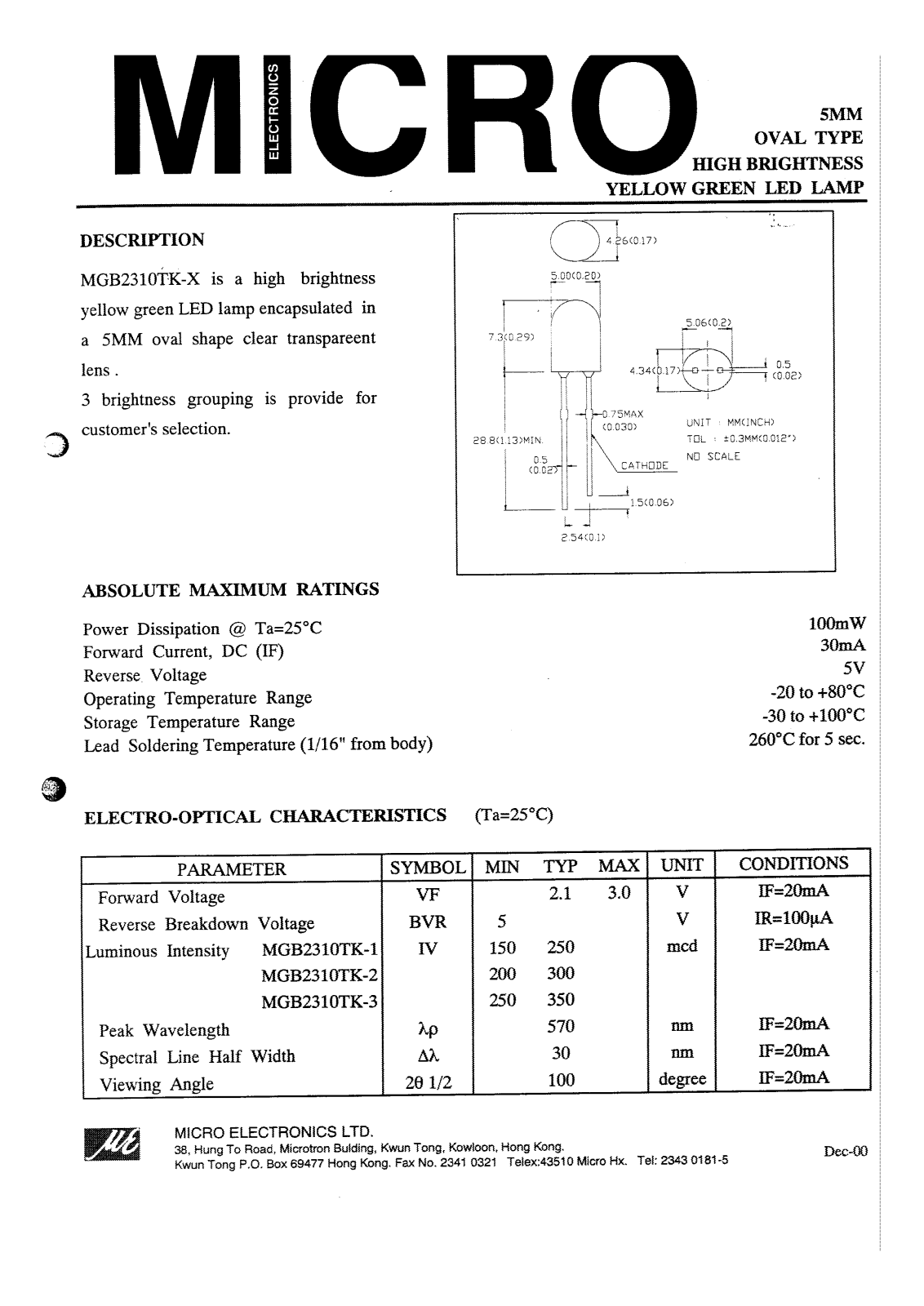 MICRO MGB2310TK-1, MGB2310TK-2, MGB2310TK-3 Datasheet