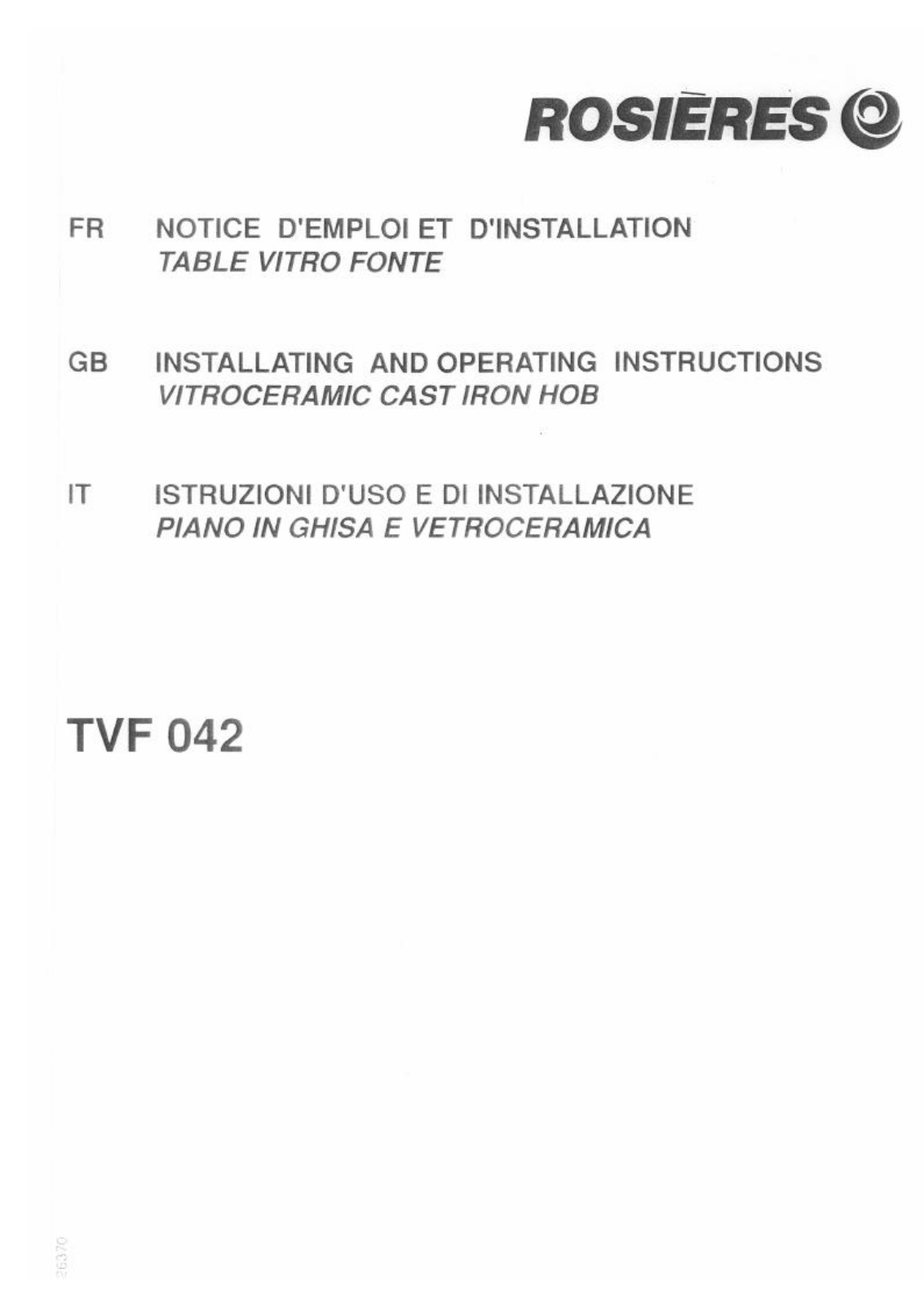 Rosières TVF042BGR User Manual