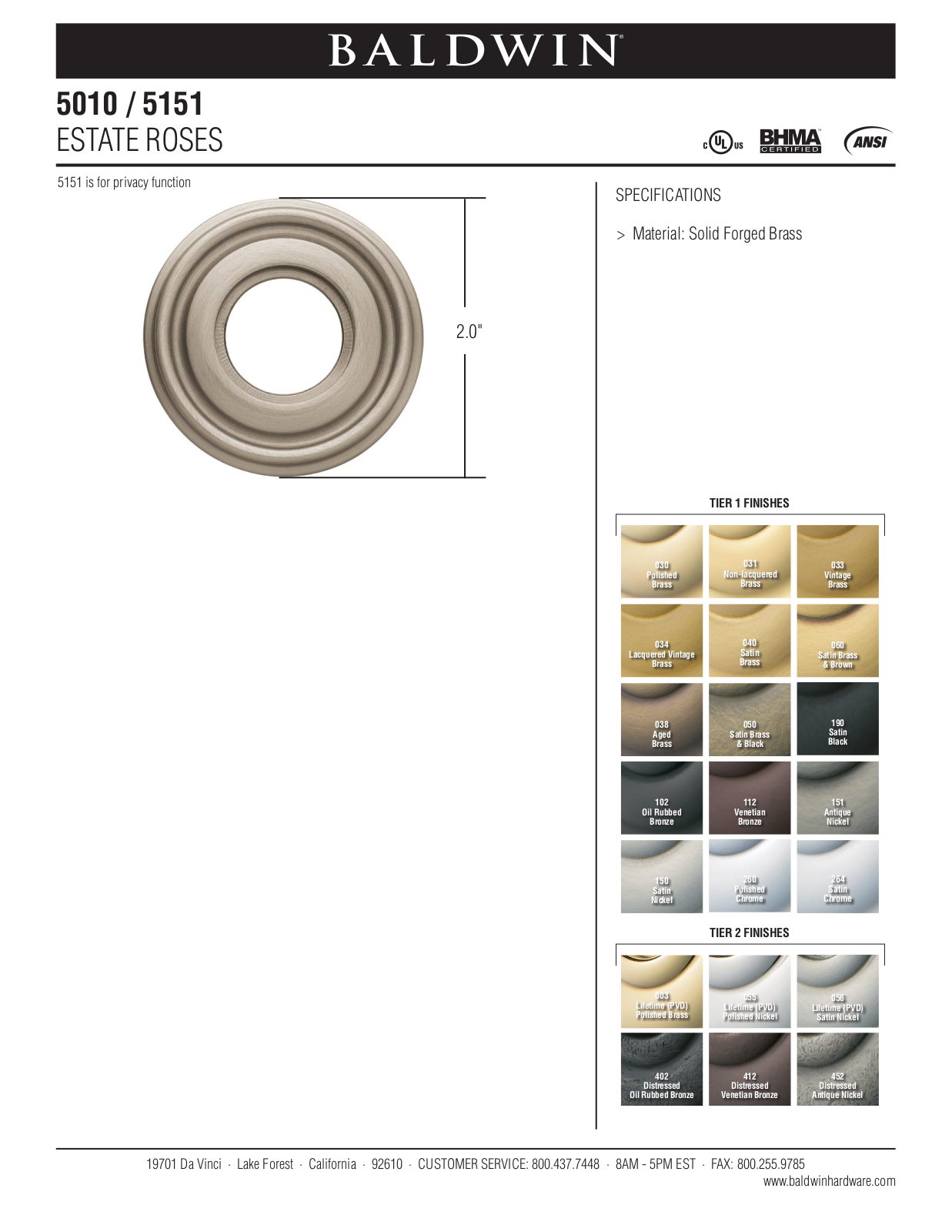 Baldwin 5010 Estate Rose User Manual