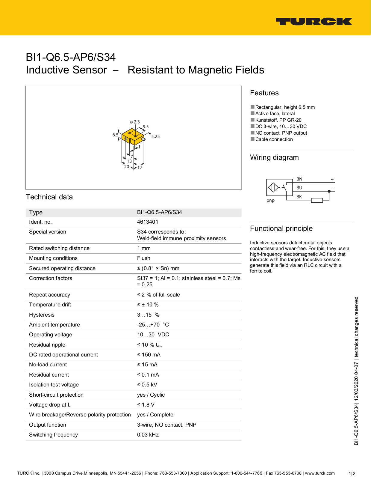 TURCK BI1-Q6.5-AP6/S34 Users manual