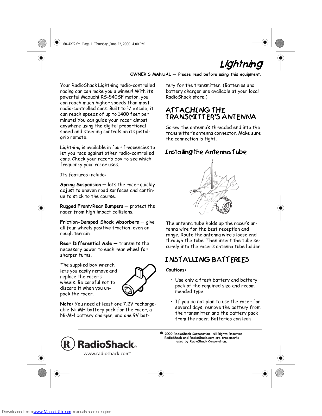 Radio Shack Lightning, Lightning 60-4272 Owenrs Manual