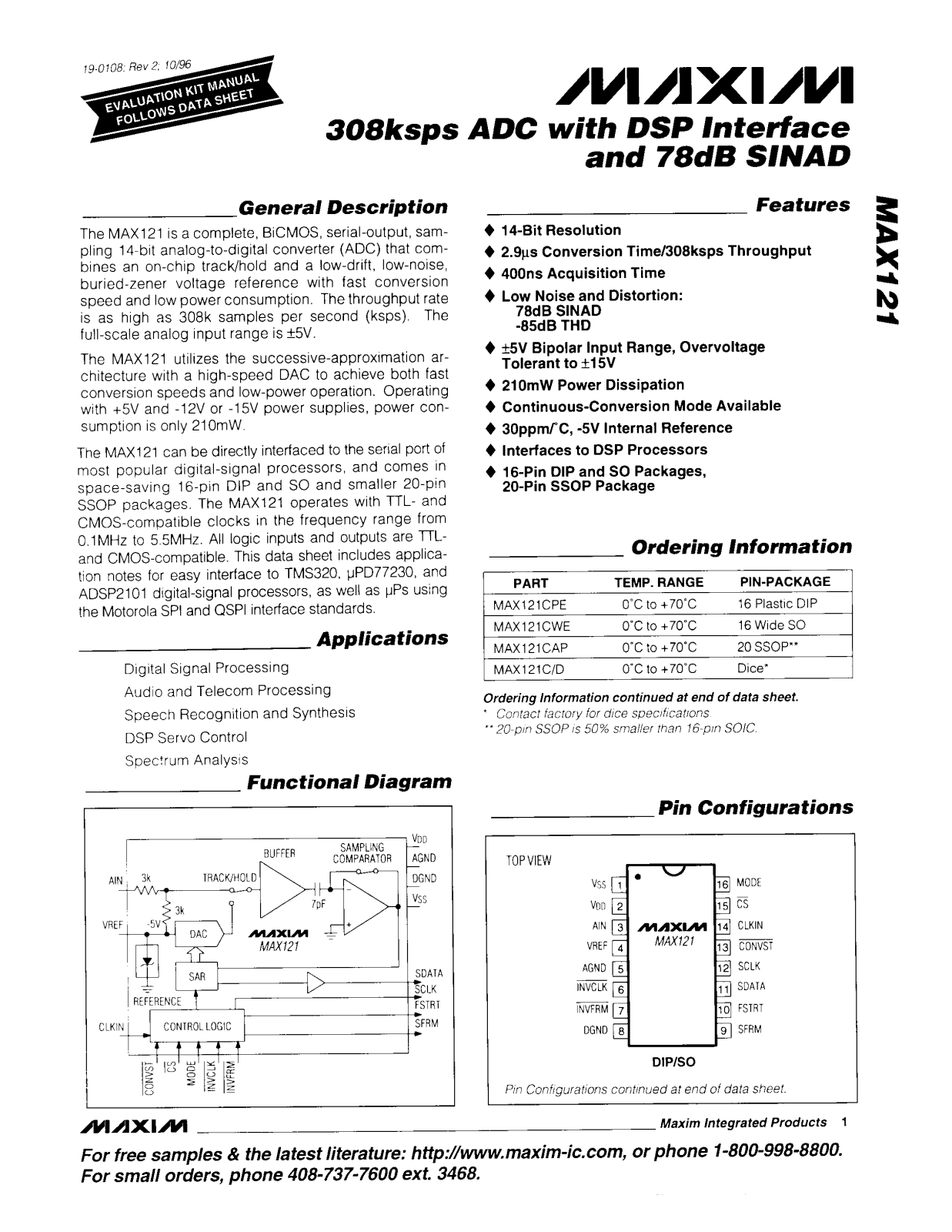 Maxim MAX121CWE, MAX121CPE, MAX121CAP, MAX121C-D Datasheet