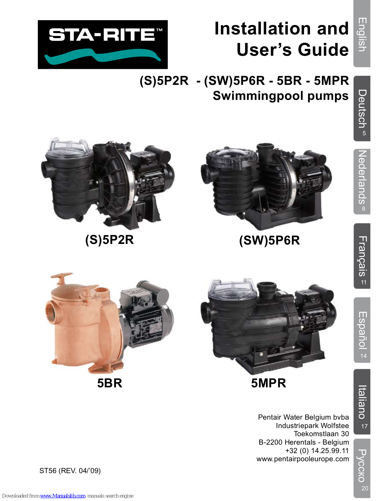 STA-RITE 5MPR, 5BR, (SW)5P6R, (S)5P2R Installation And User Manual