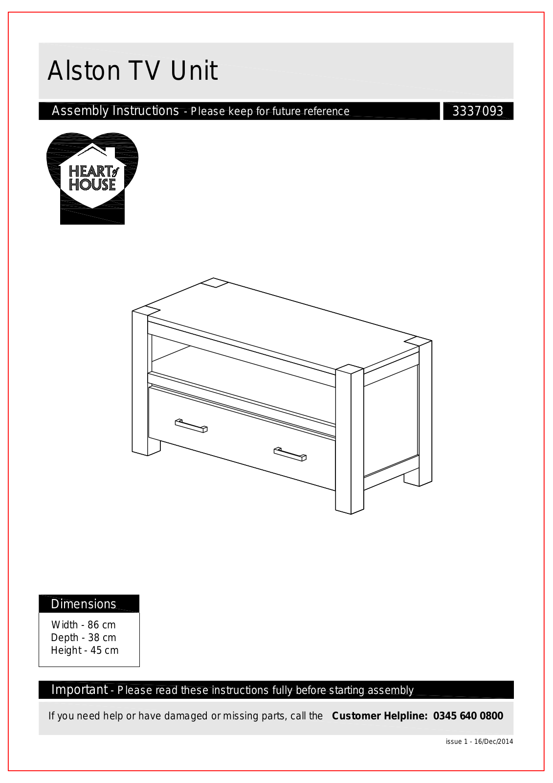 Argos Alston TV Unit ASSEMBLY INSTRUCTIONS