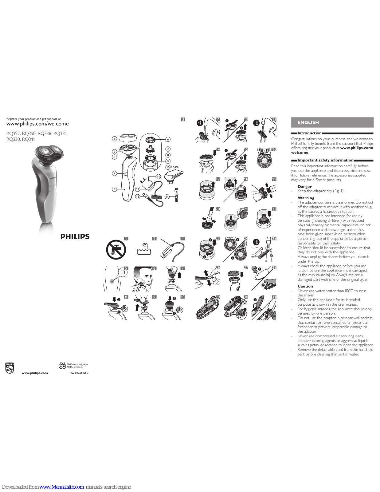 Philips RQ352, RQ338, RQ350, RQ331, RQ330 Directions For Use Manual