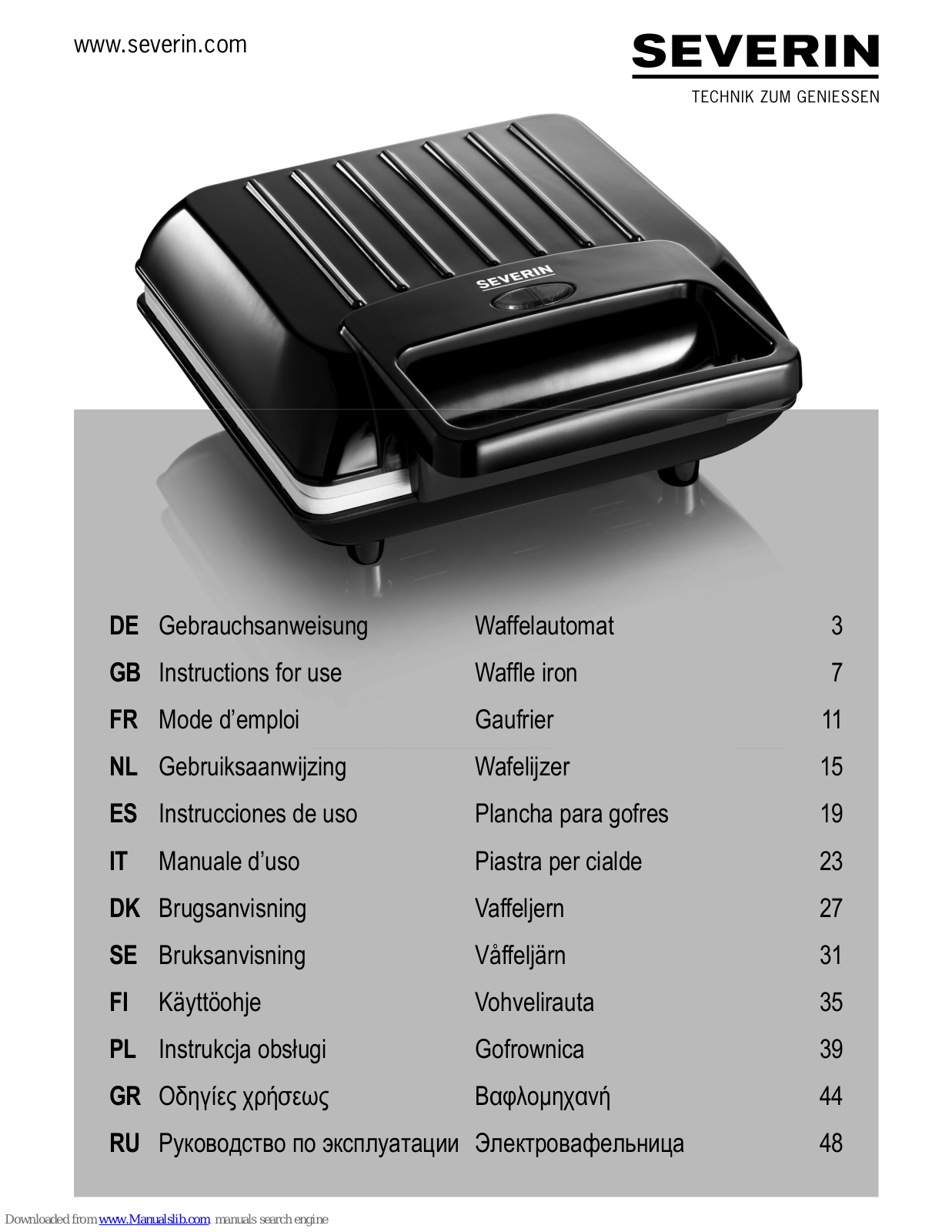 SEVERIN Waffle iron Instructions For Use Manual