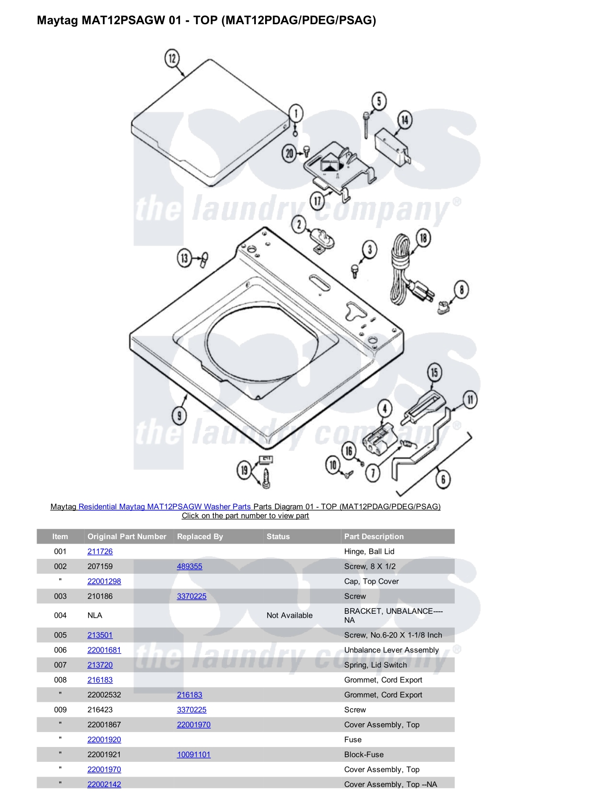 Maytag MAT12PSAGW Parts Diagram